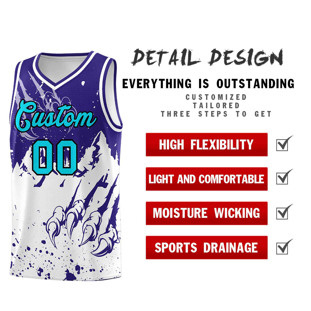 Custom Royal White Snow Mountain Beast Pattern Sports Uniform Basketball Jersey| KXKSHOP