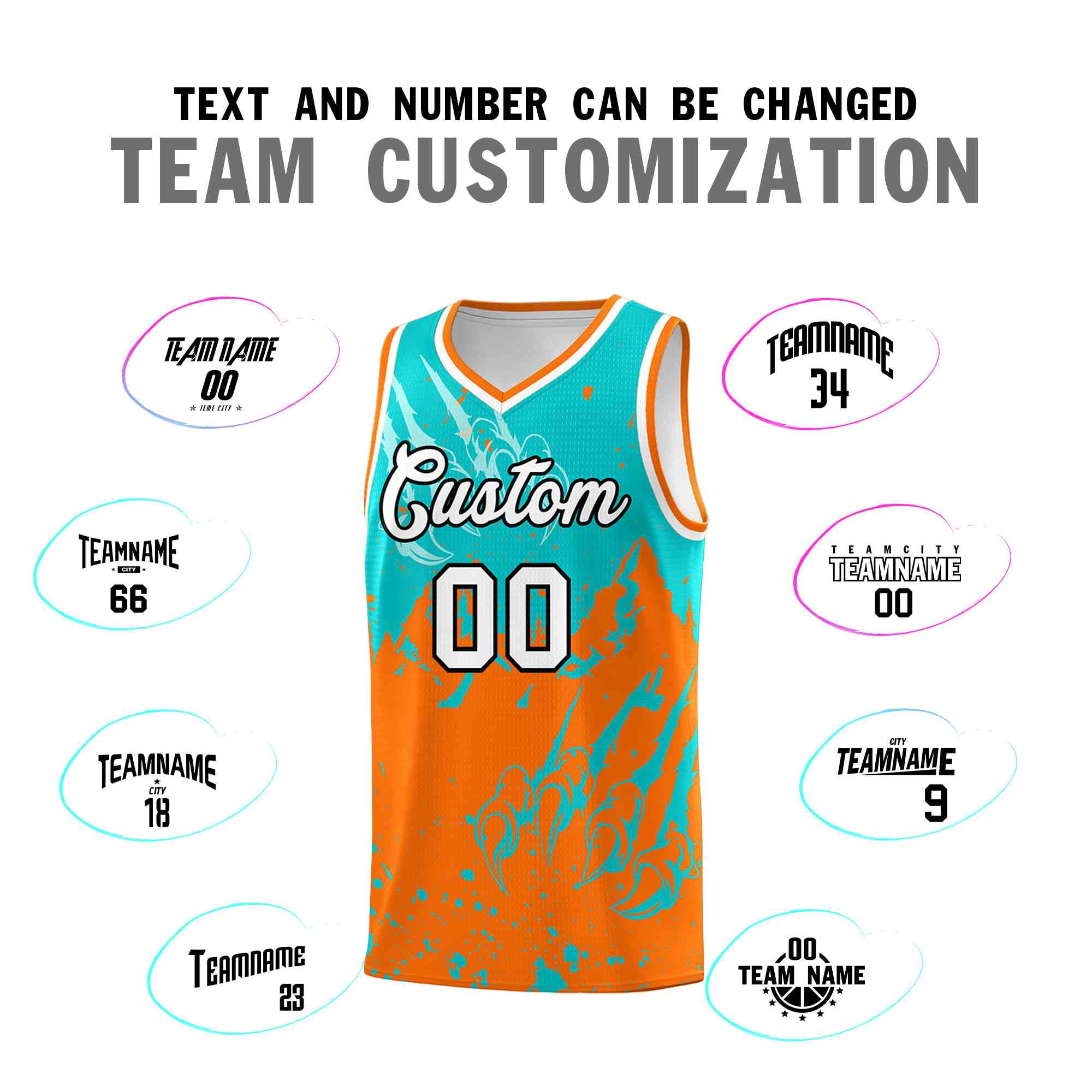 Custom Aqua Orange Snow Mountain Beast Pattern Sports Uniform Basketball Jersey| KXKSHOP
