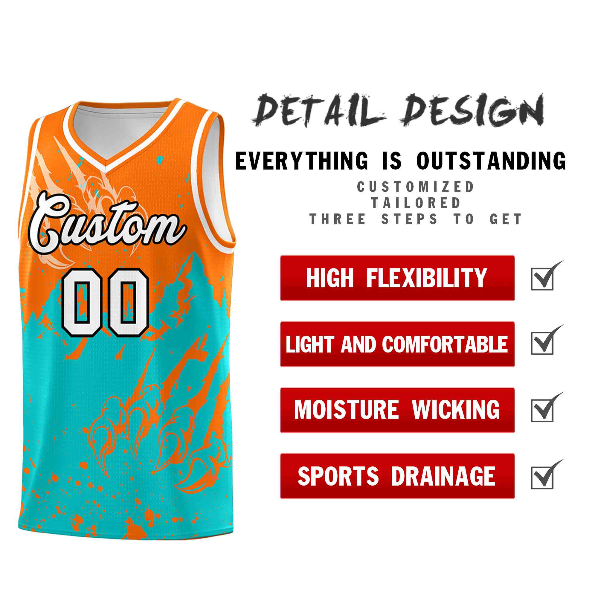 Custom Orange Aqua Snow Mountain Beast Pattern Sports Uniform Basketball Jersey| KXKSHOP
