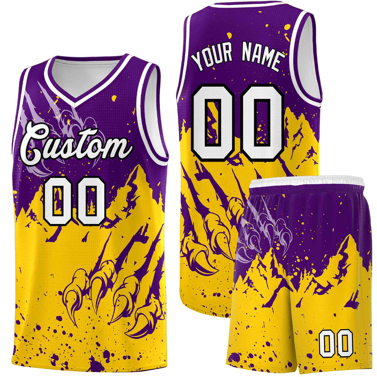 Custom Purple Gold Snow Mountain Beast Pattern Sports Uniform Basketball Jersey| KXKSHOP