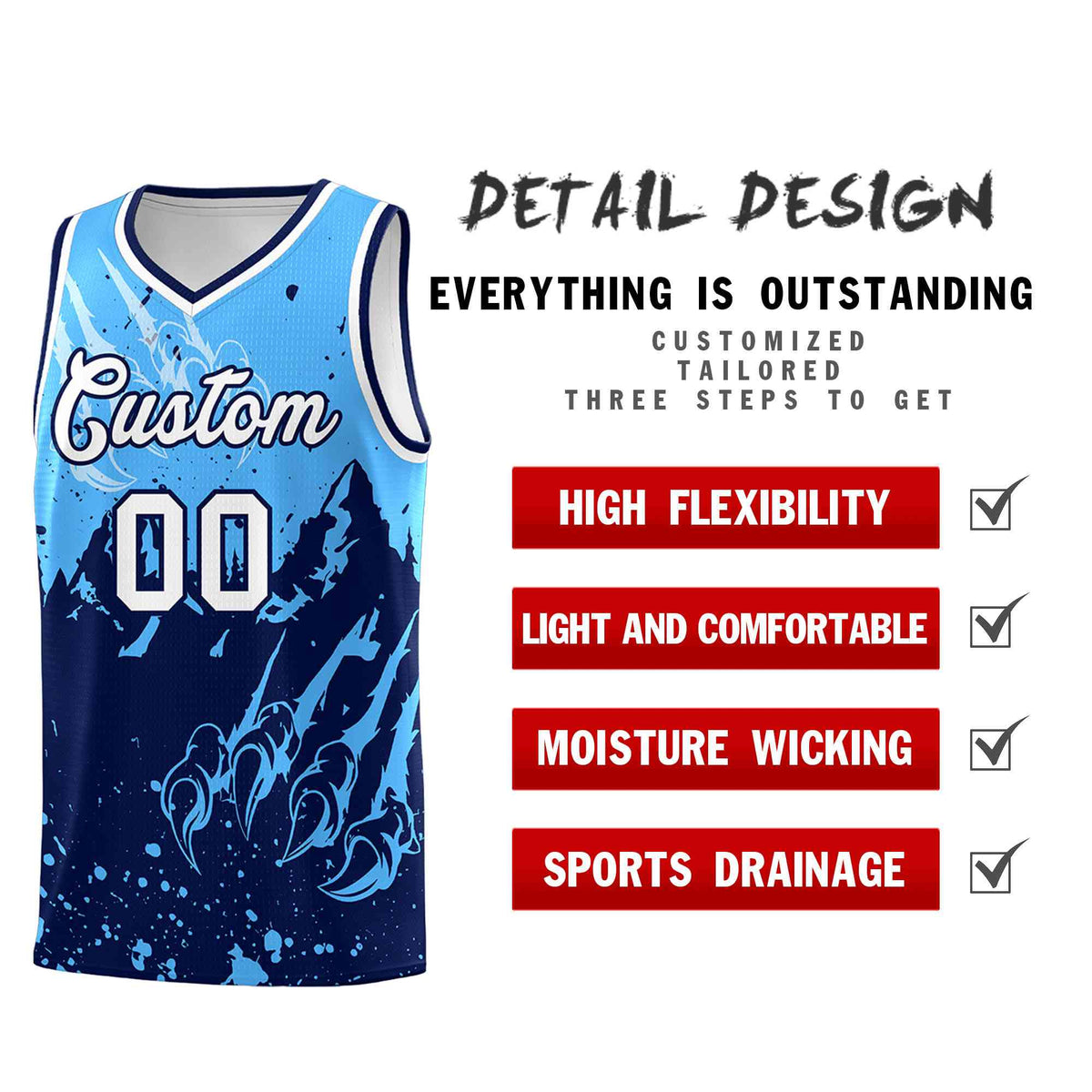 Custom Powder Blue Navy Snow Mountain Beast Pattern Sports Uniform Basketball Jersey| KXKSHOP