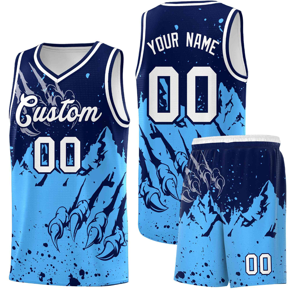 Custom Navy Powder Blue Snow Mountain Beast Pattern Sports Uniform Basketball Jersey| KXKSHOP