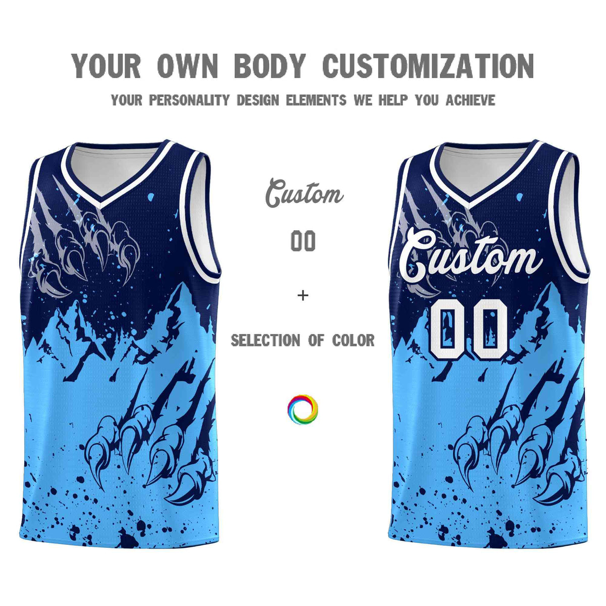 Custom Navy Powder Blue Snow Mountain Beast Pattern Sports Uniform Basketball Jersey| KXKSHOP