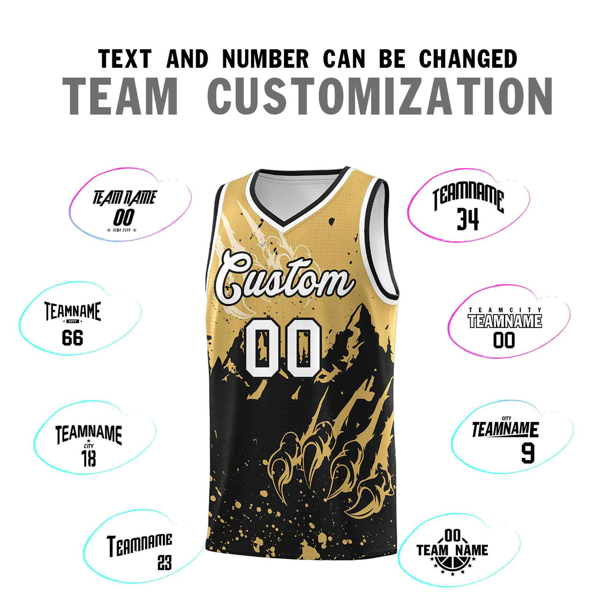 Custom Old Gold Black Snow Mountain Beast Pattern Sports Uniform Basketball Jersey| KXKSHOP