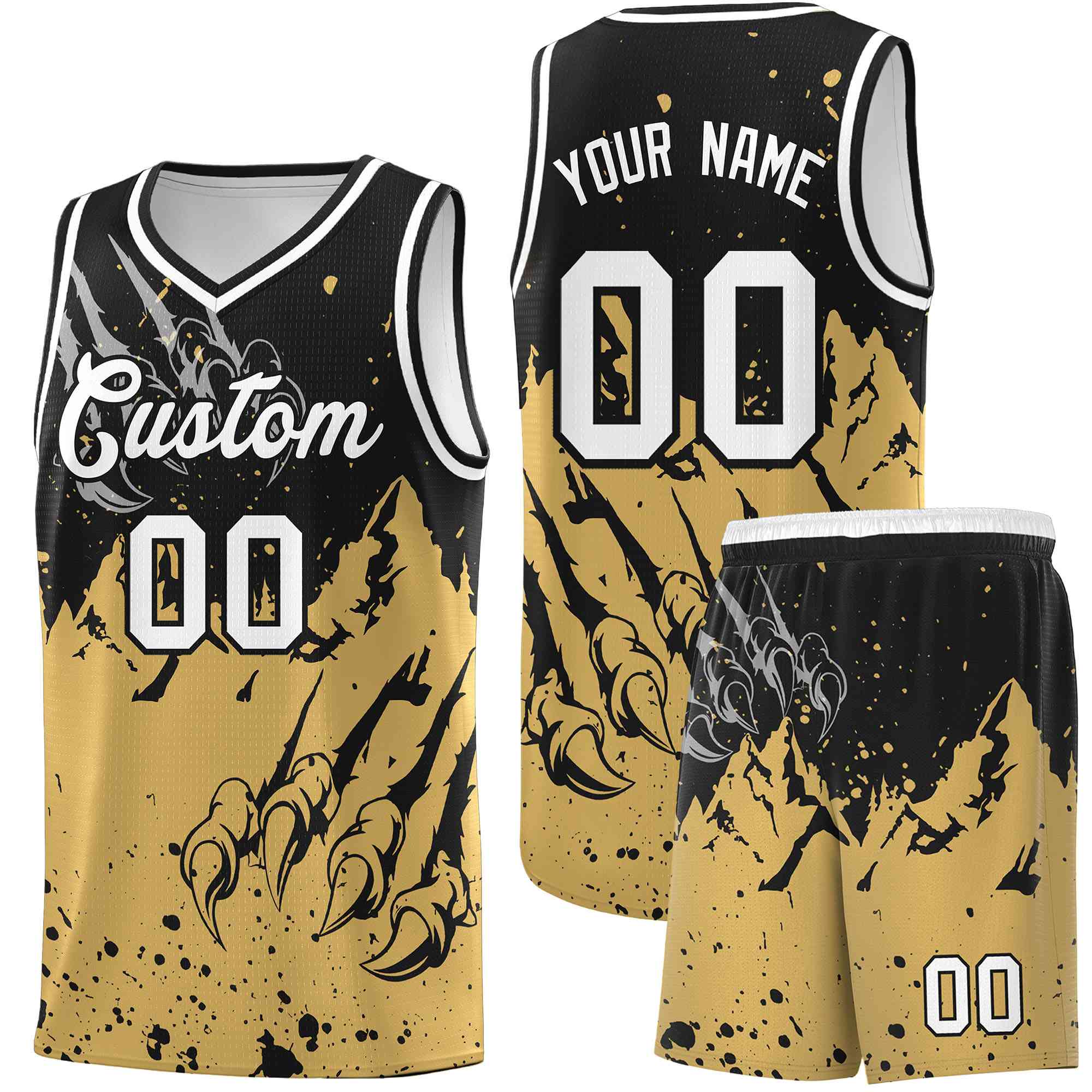 Custom Black Old Gold Snow Mountain Beast Pattern Sports Uniform Basketball Jersey| KXKSHOP