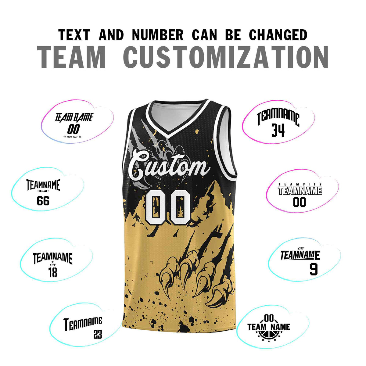 Custom Black Old Gold Snow Mountain Beast Pattern Sports Uniform Basketball Jersey| KXKSHOP