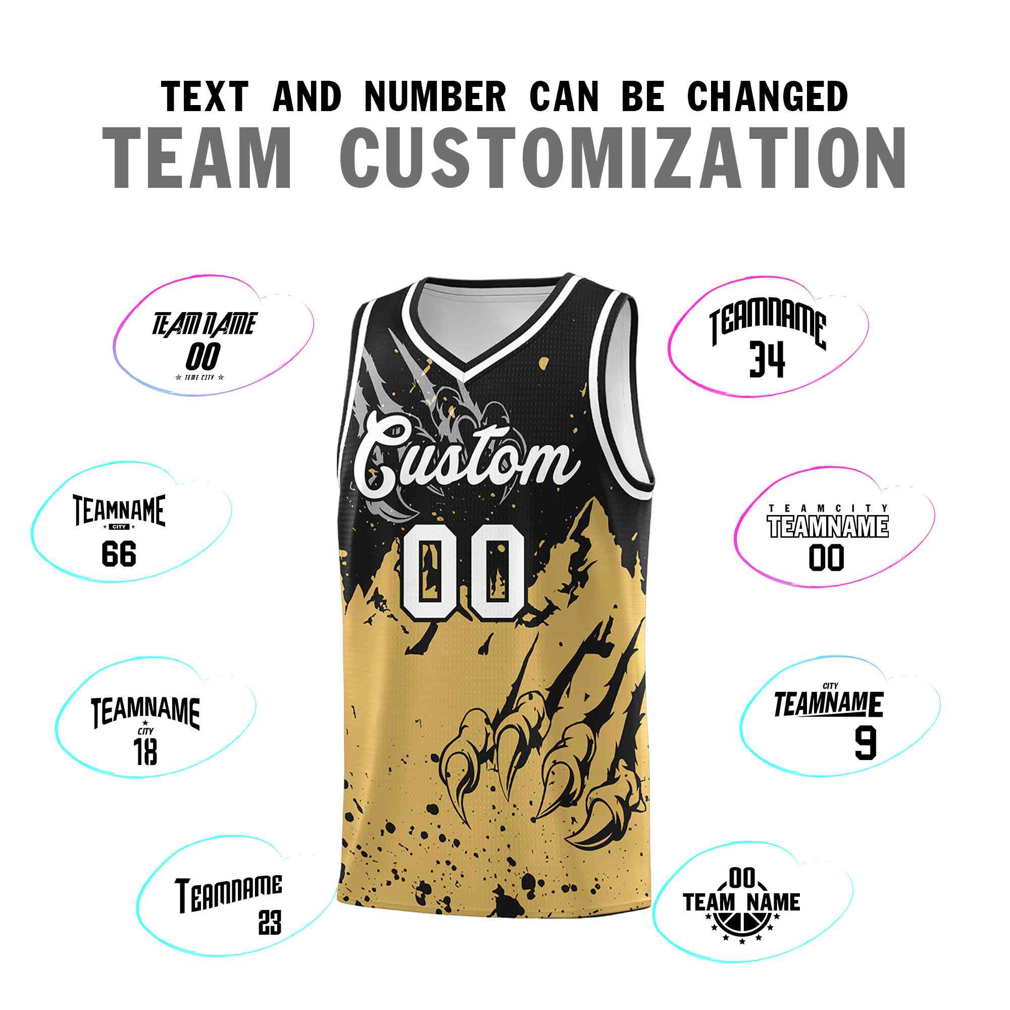 Custom Black Old Gold Snow Mountain Beast Pattern Sports Uniform Basketball Jersey| KXKSHOP