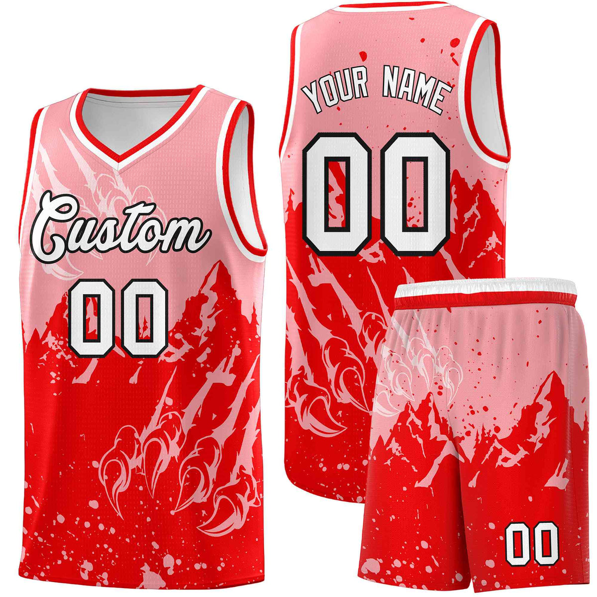 Custom Light Pink Light Red Snow Mountain Beast Pattern Sports Uniform Basketball Jersey| KXKSHOP