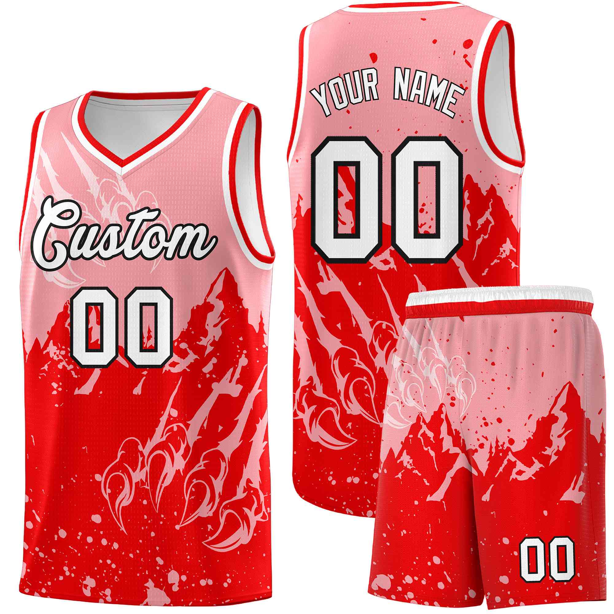 Custom Light Pink Light Red Snow Mountain Beast Pattern Sports Uniform Basketball Jersey| KXKSHOP