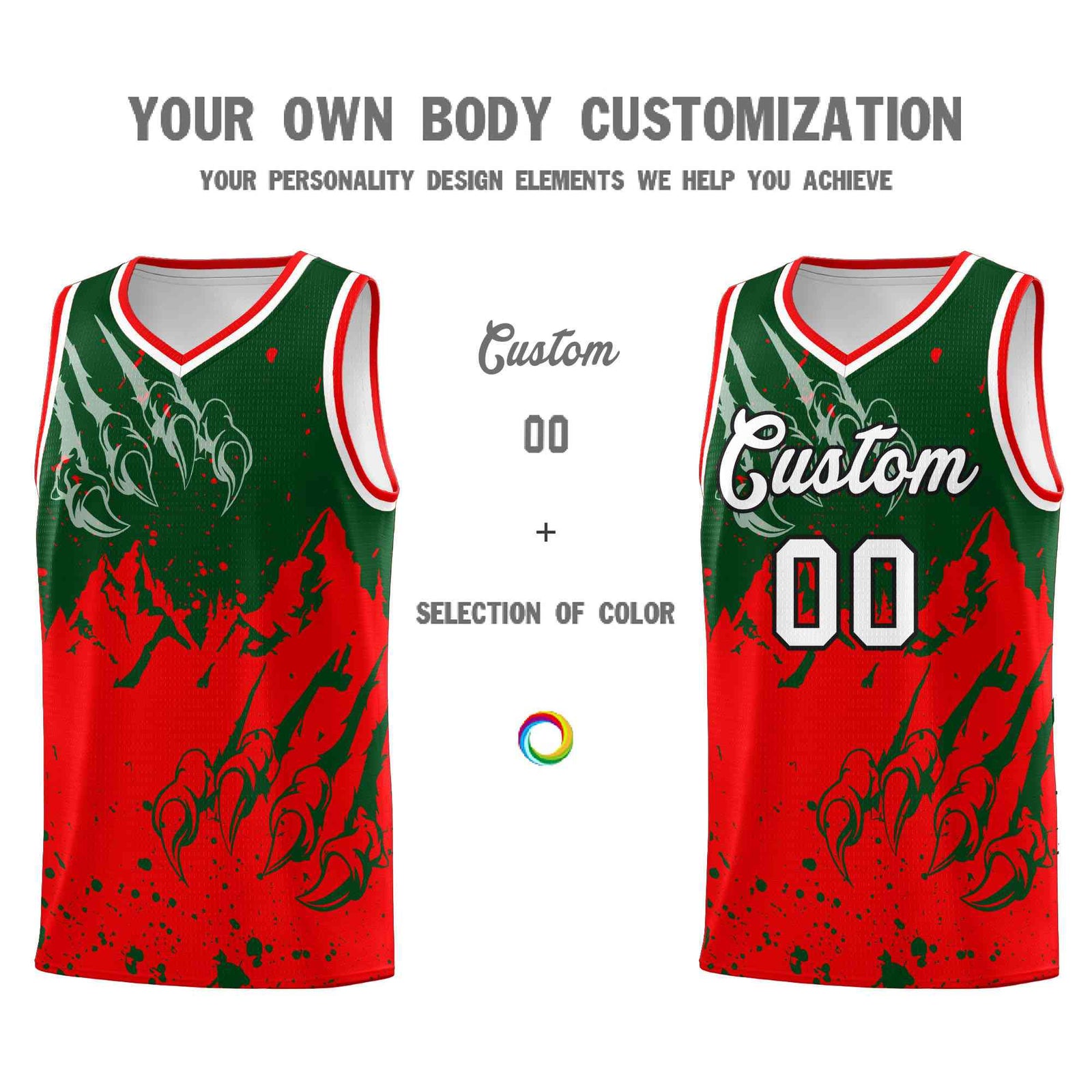 Custom Green Light Red Snow Mountain Beast Pattern Sports Uniform Basketball Jersey| KXKSHOP