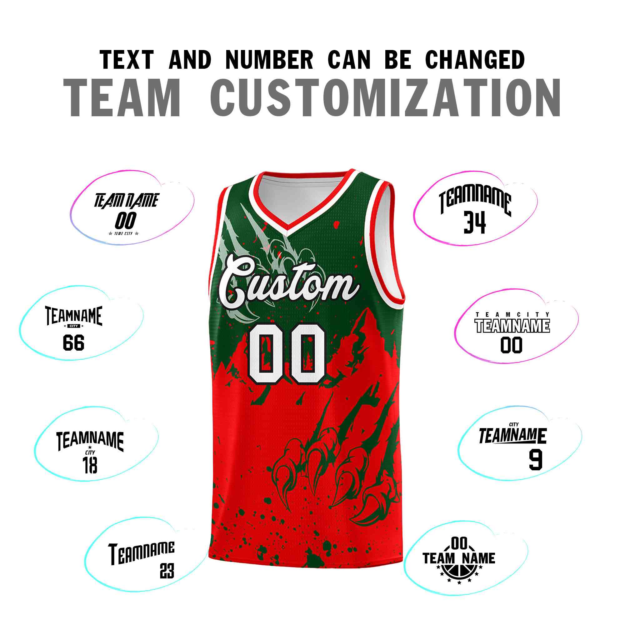 Custom Green Light Red Snow Mountain Beast Pattern Sports Uniform Basketball Jersey| KXKSHOP