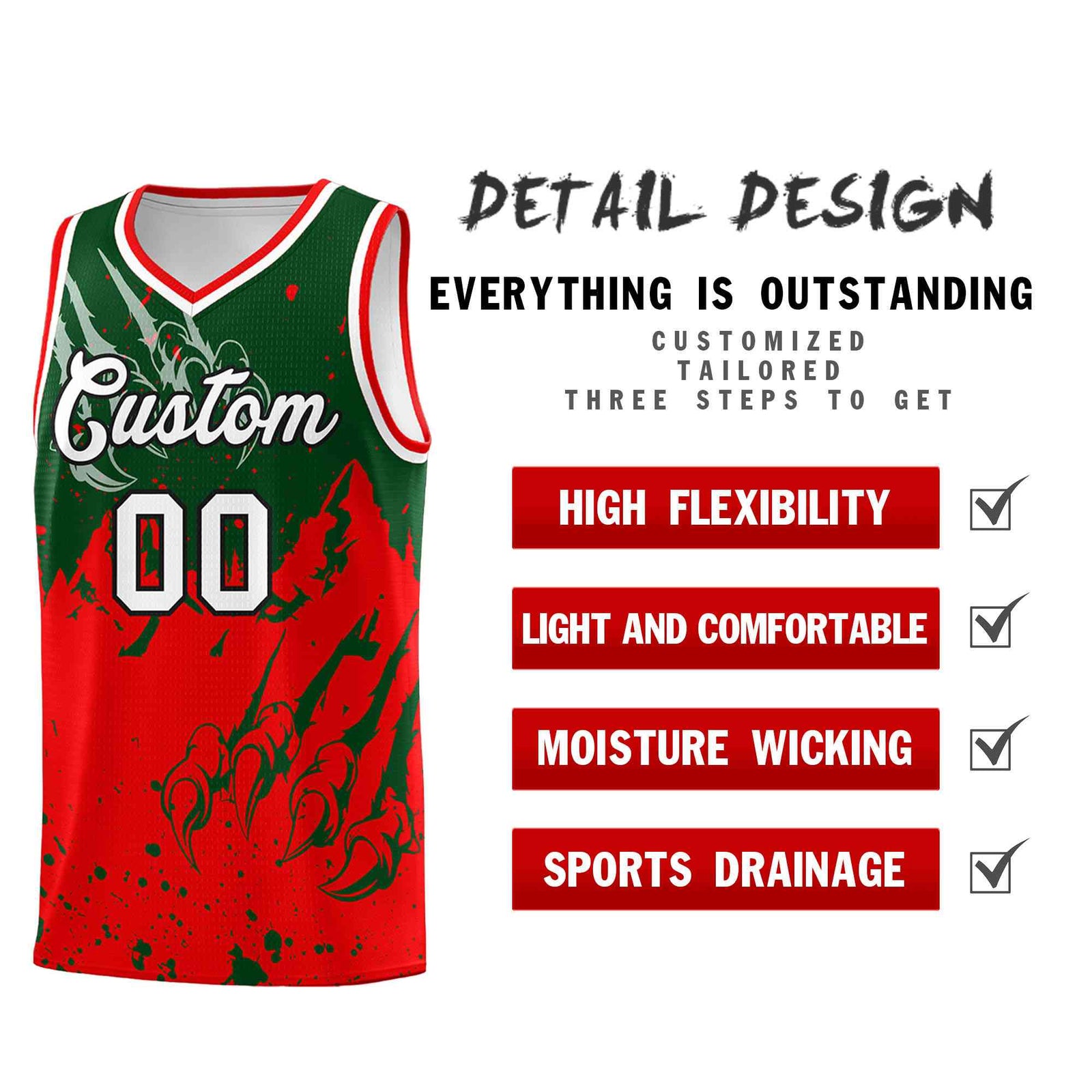 Custom Green Light Red Snow Mountain Beast Pattern Sports Uniform Basketball Jersey| KXKSHOP