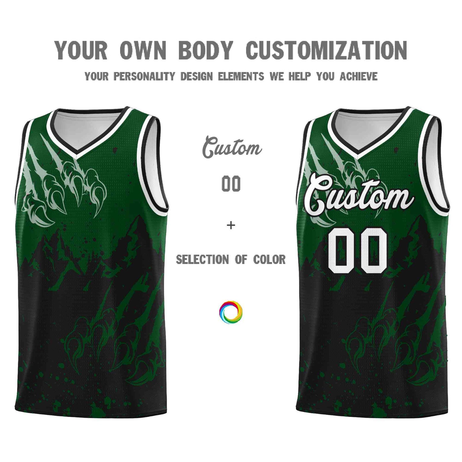 Custom Green Black Snow Mountain Beast Pattern Sports Uniform Basketball Jersey| KXKSHOP