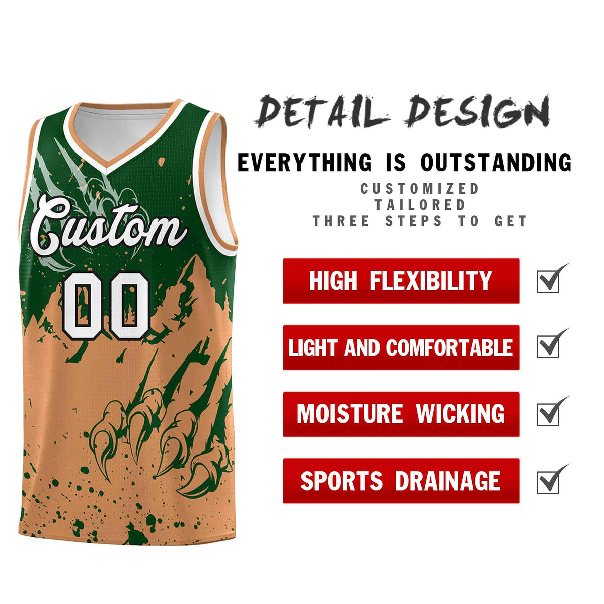 Custom Green Buckskin Brown Snow Mountain Beast Pattern Sports Uniform Basketball Jersey| KXKSHOP