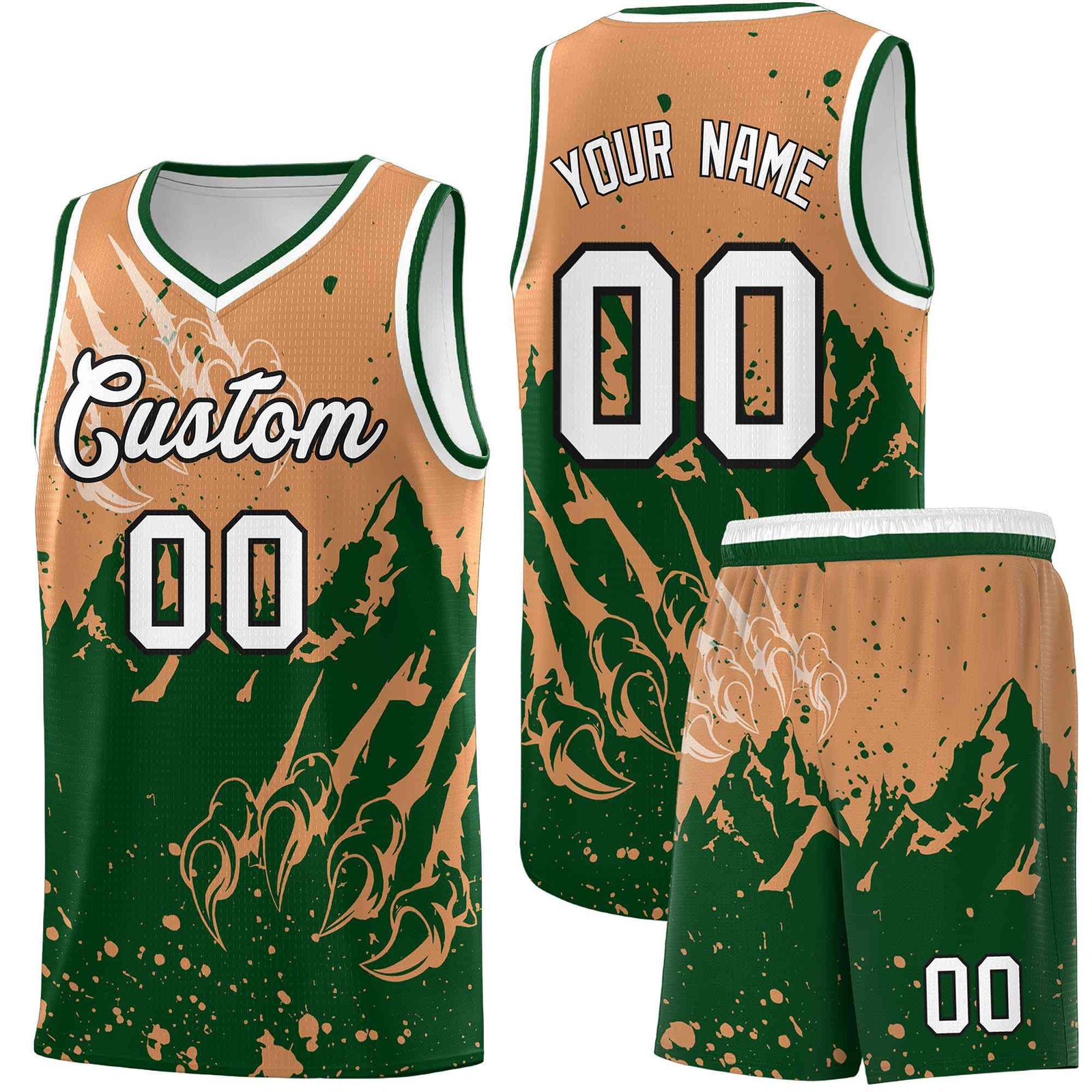 Custom Buckskin Brown Green Snow Mountain Beast Pattern Sports Uniform Basketball Jersey| KXKSHOP