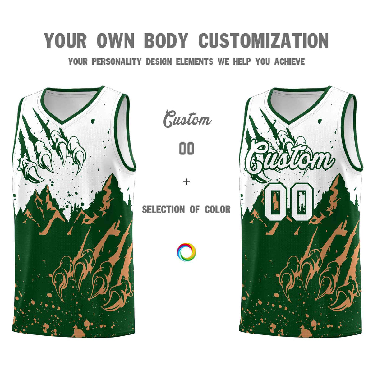 Custom White Green Snow Mountain Beast Pattern Sports Uniform Basketball Jersey| KXKSHOP