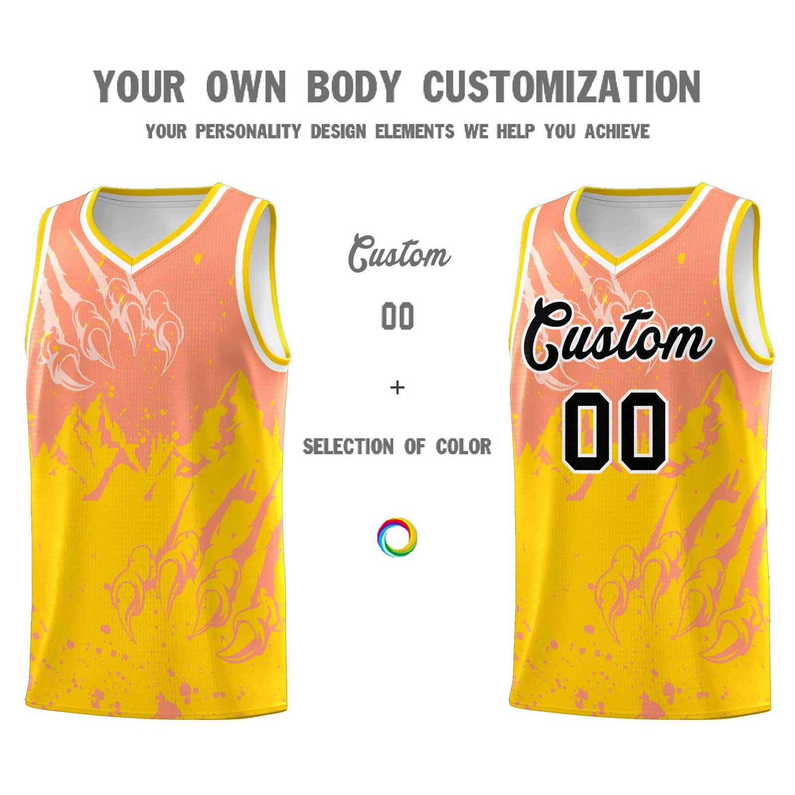 Custom Light Orange Gold Snow Mountain Beast Pattern Sports Uniform Basketball Jersey| KXKSHOP
