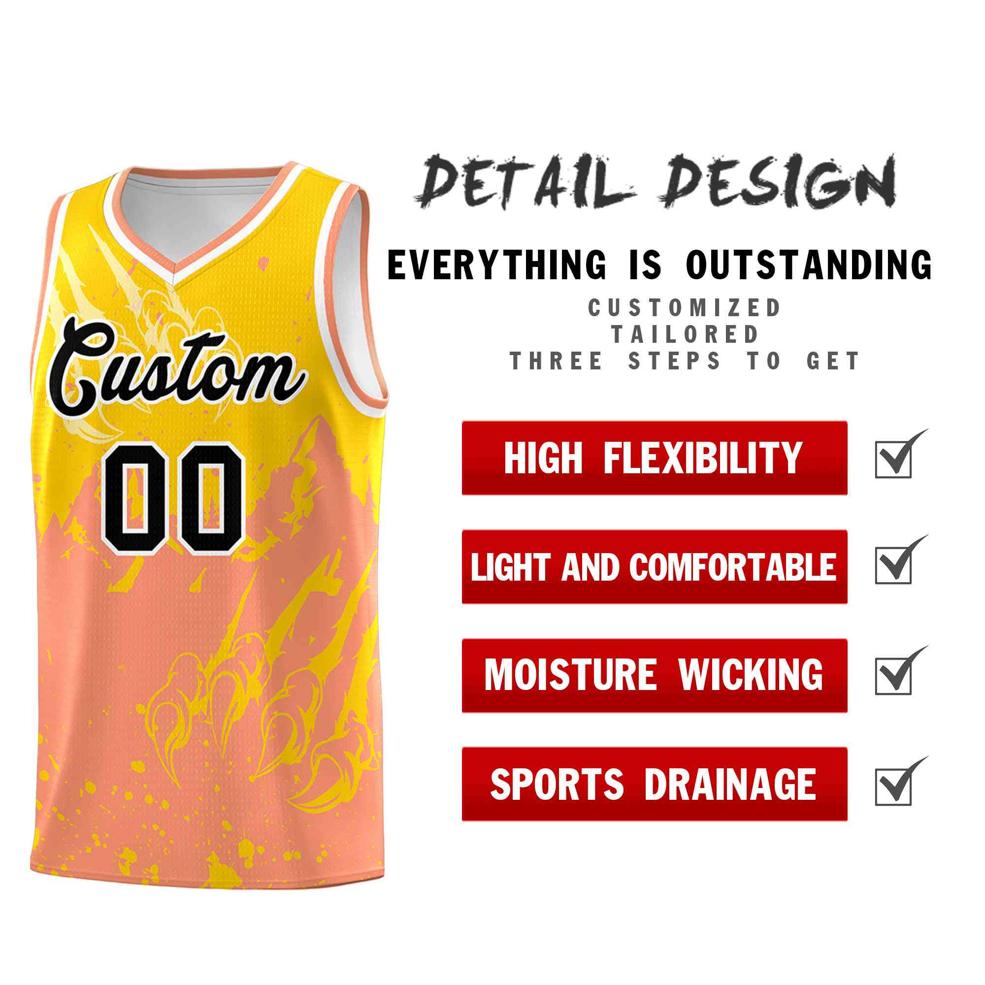 Custom Gold Light Orange Snow Mountain Beast Pattern Sports Uniform Basketball Jersey| KXKSHOP