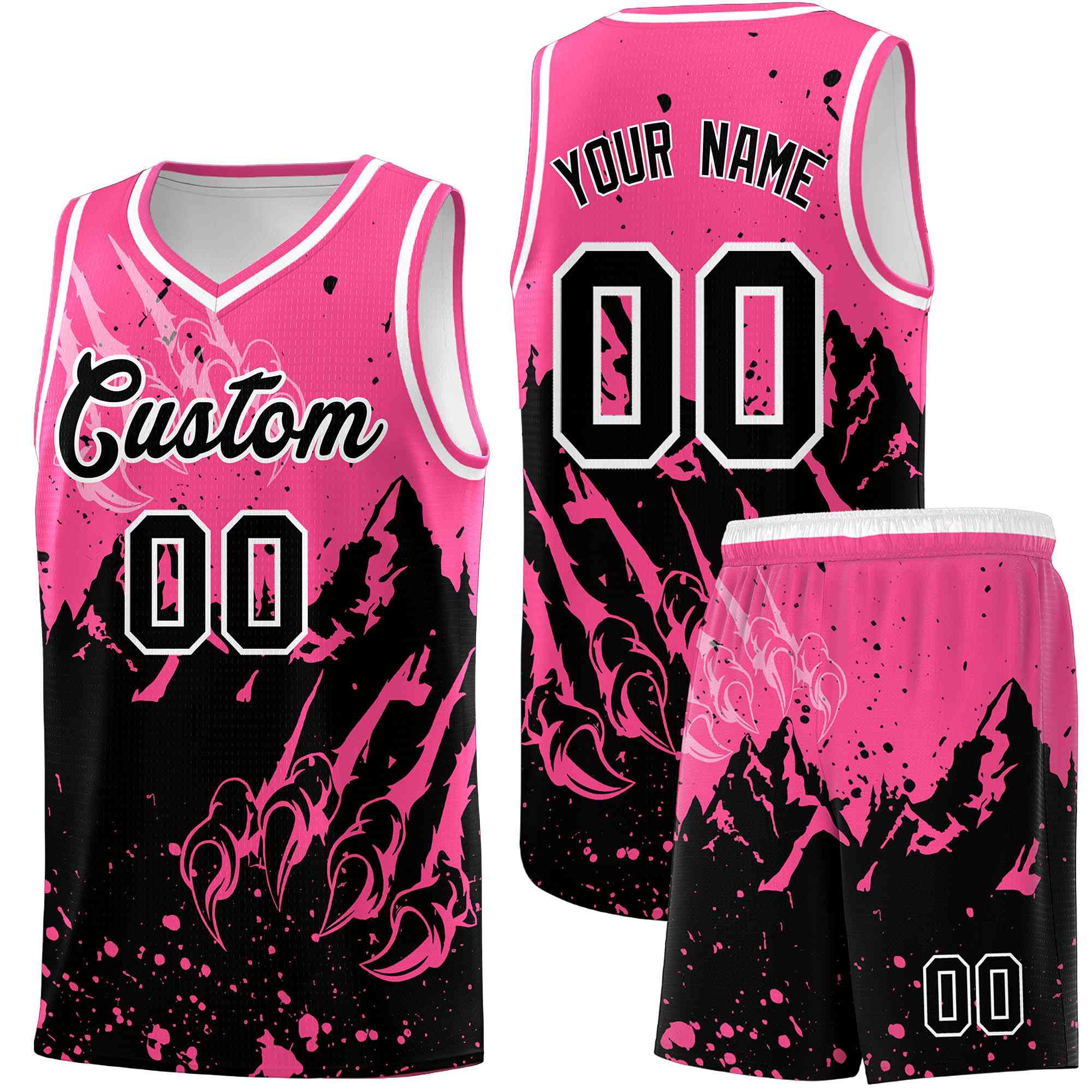 Custom Pink Black Snow Mountain Beast Pattern Sports Uniform Basketball Jersey| KXKSHOP