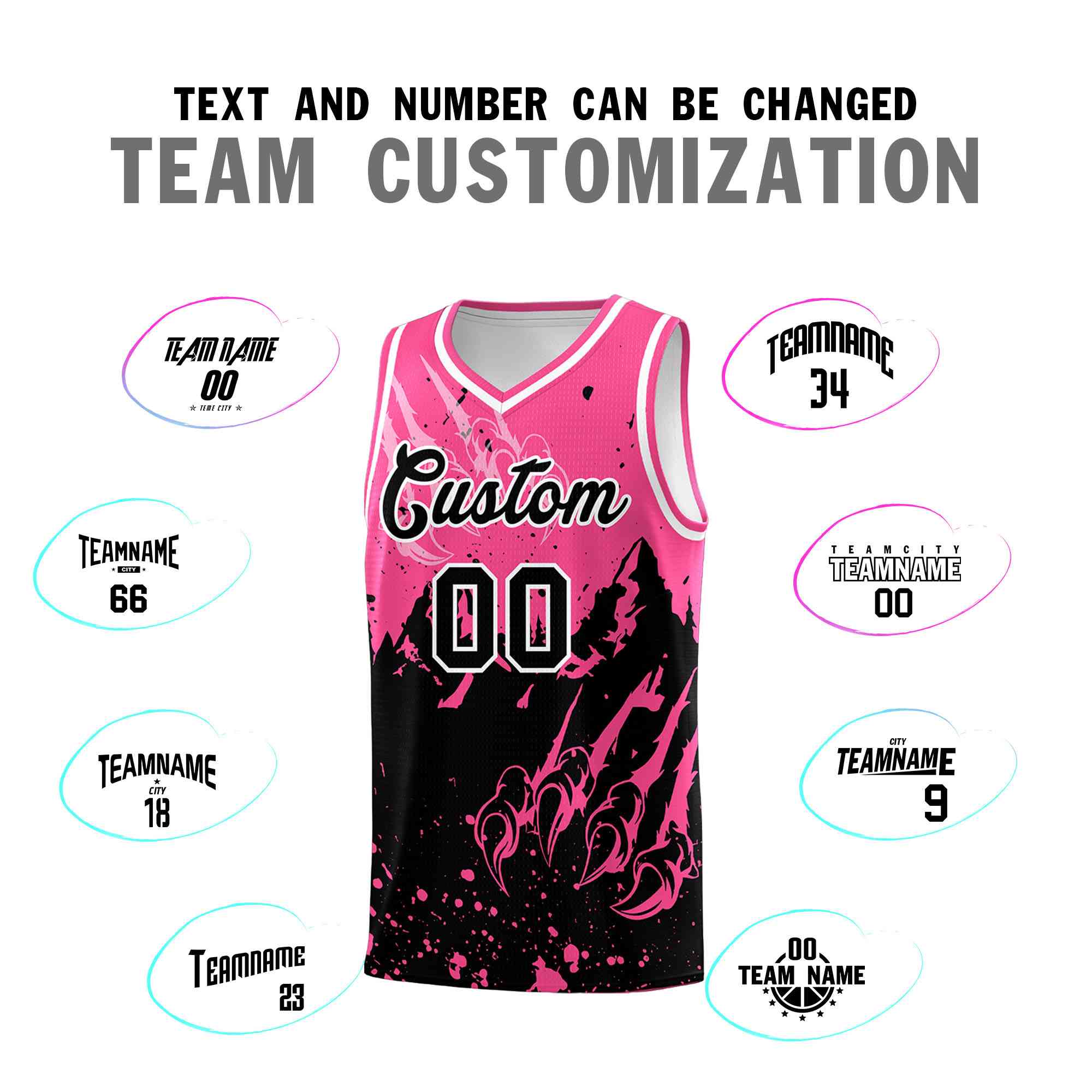Custom Pink Black Snow Mountain Beast Pattern Sports Uniform Basketball Jersey| KXKSHOP
