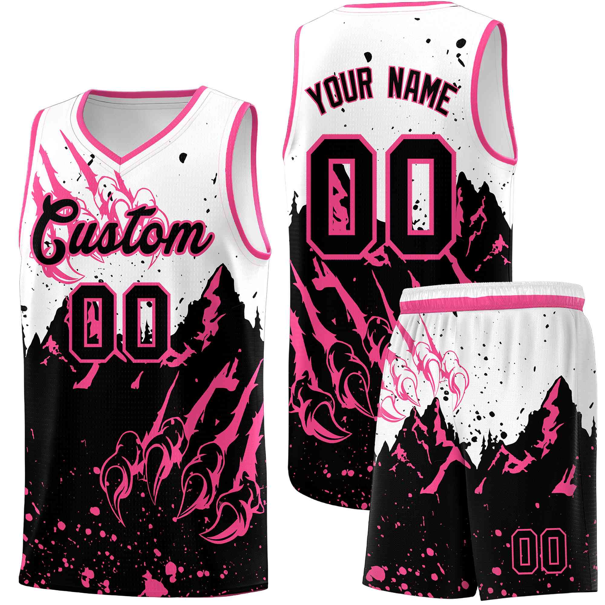 Custom White Pink Snow Mountain Beast Pattern Sports Uniform Basketball Jersey| KXKSHOP