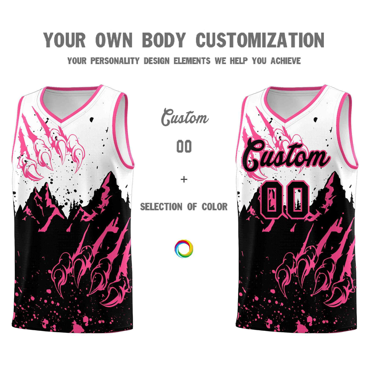 Custom White Pink Snow Mountain Beast Pattern Sports Uniform Basketball Jersey| KXKSHOP