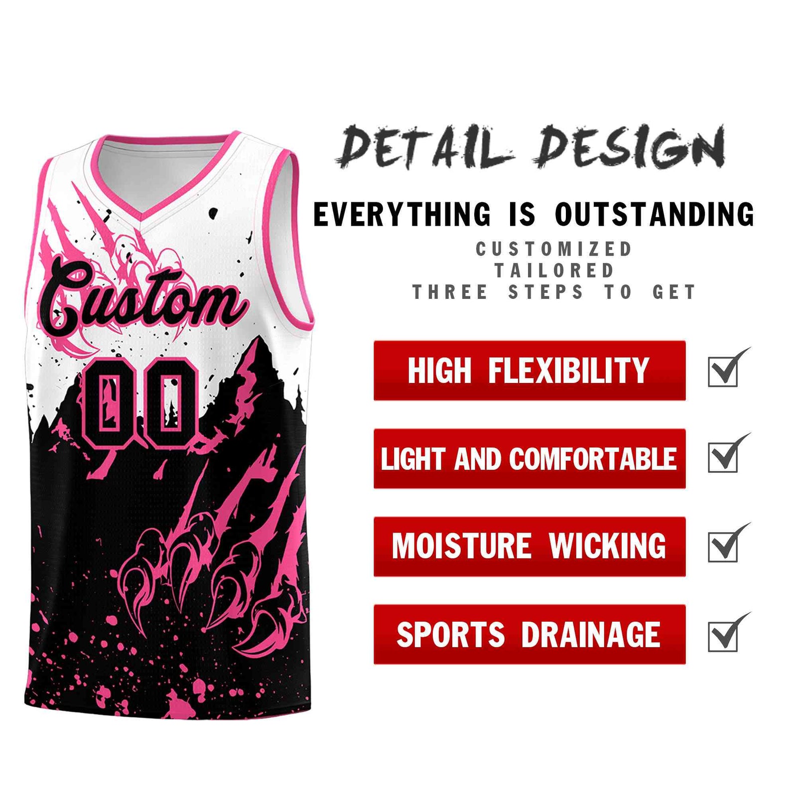 Custom White Pink Snow Mountain Beast Pattern Sports Uniform Basketball Jersey| KXKSHOP