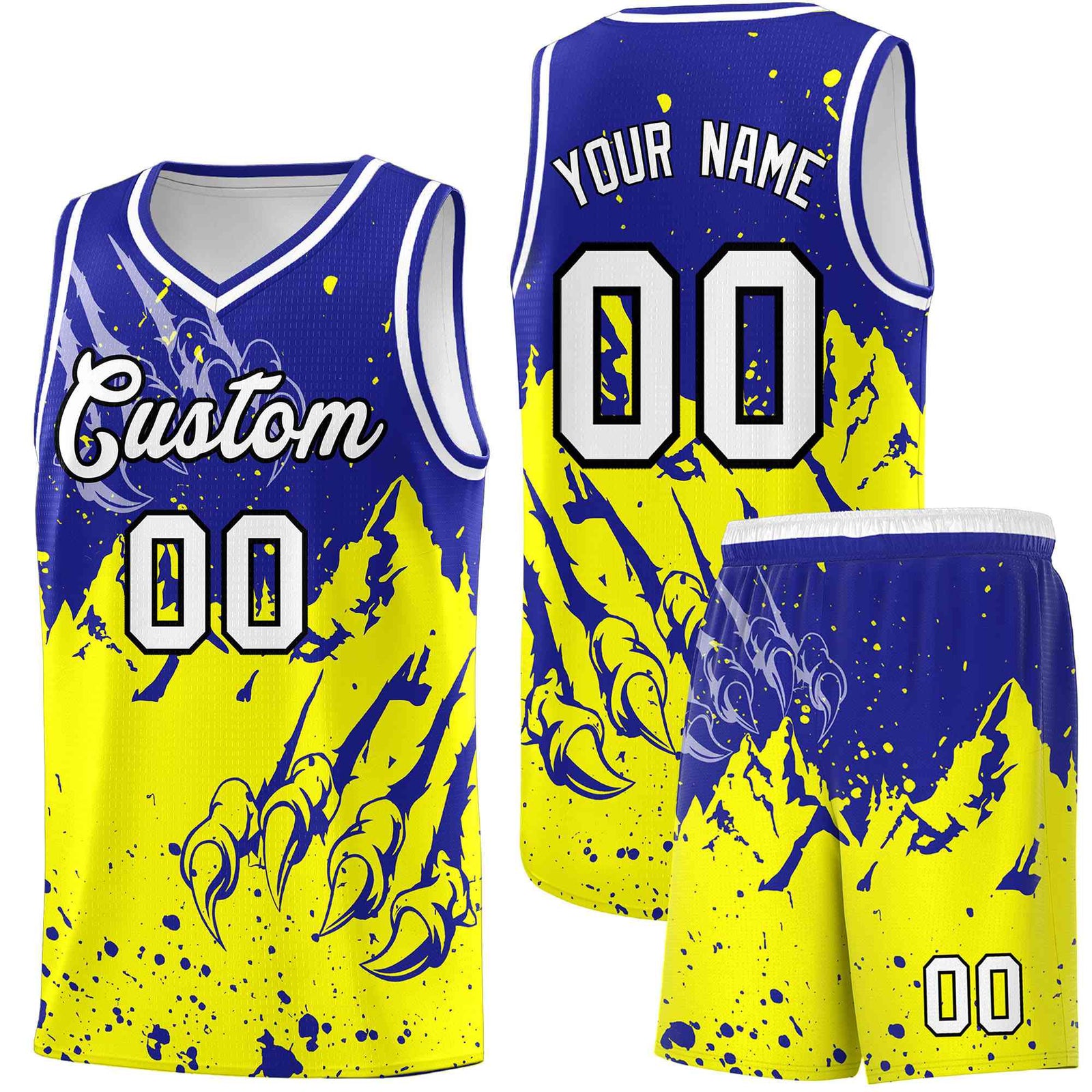 Custom Royal Fluorescent Yellow Snow Mountain Beast Pattern Sports Uniform Basketball Jersey| KXKSHOP