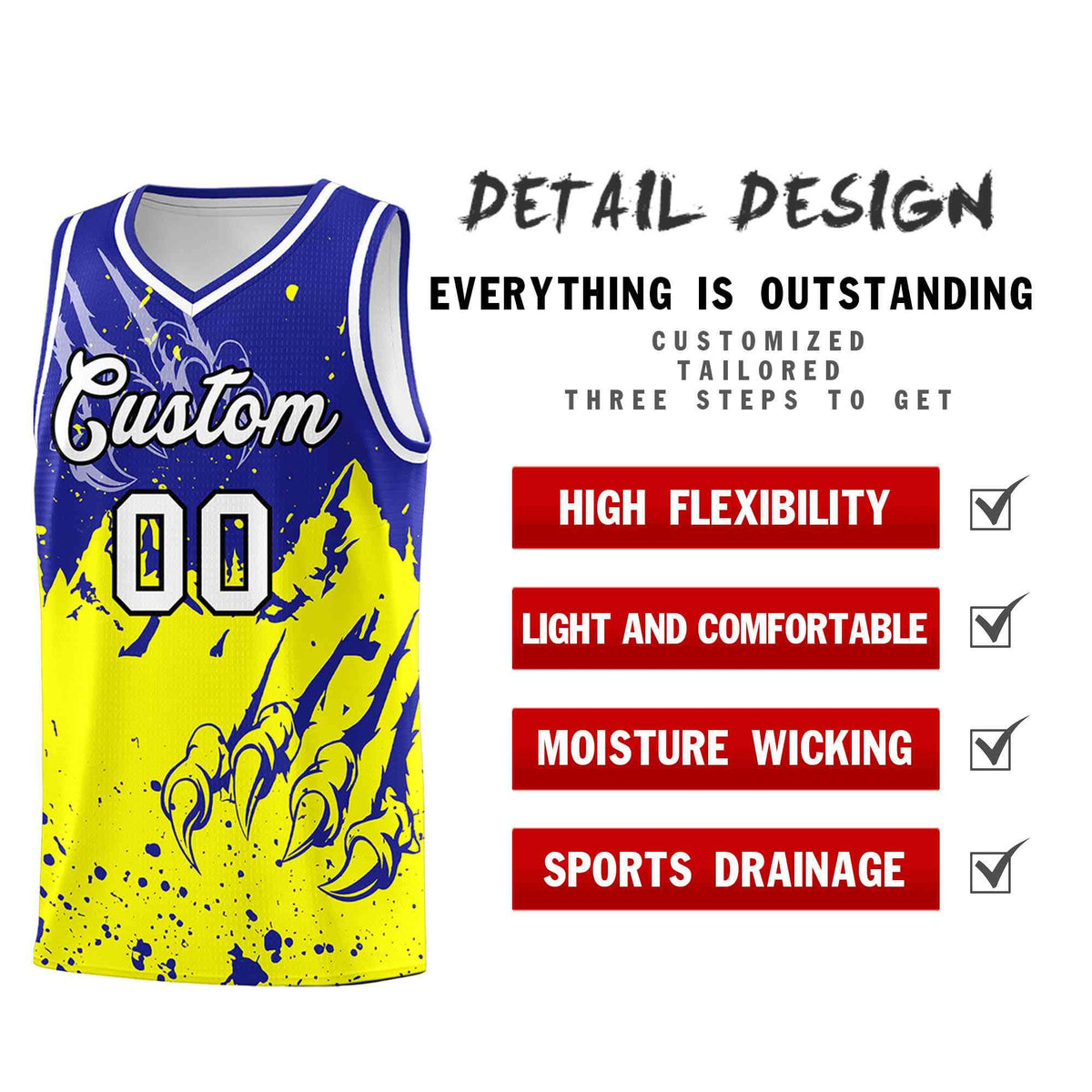 Custom Royal Fluorescent Yellow Snow Mountain Beast Pattern Sports Uniform Basketball Jersey| KXKSHOP