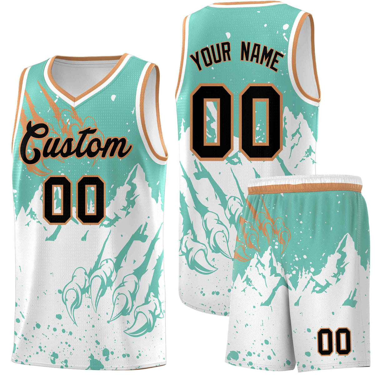 Custom Bright Green White Snow Mountain Beast Pattern Sports Uniform Basketball Jersey| KXKSHOP