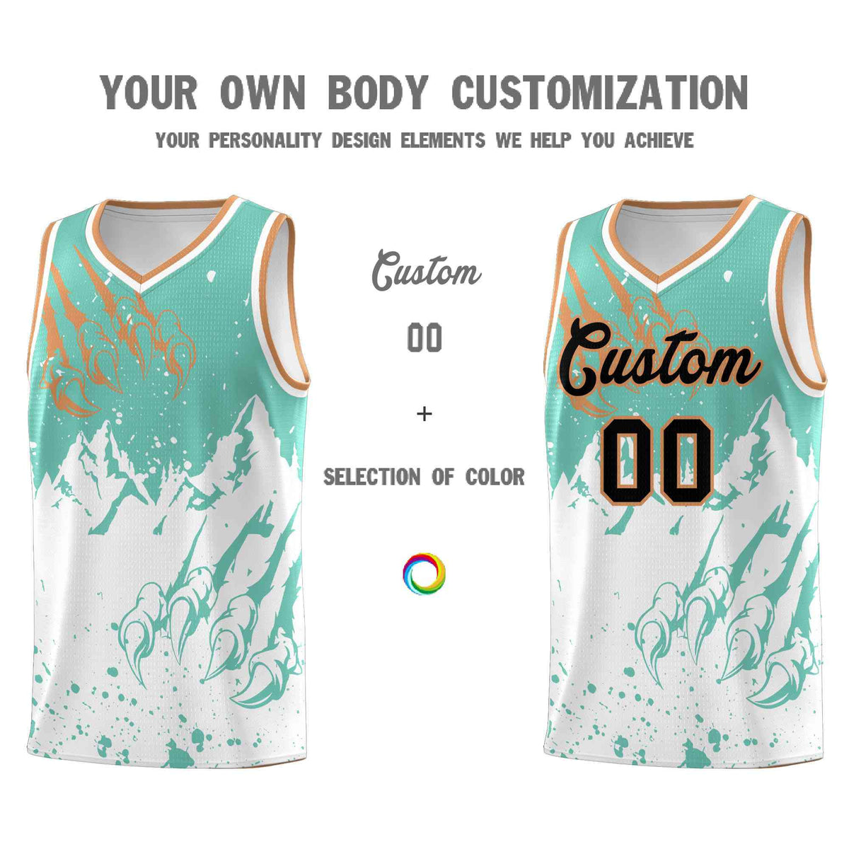 Custom Bright Green White Snow Mountain Beast Pattern Sports Uniform Basketball Jersey| KXKSHOP