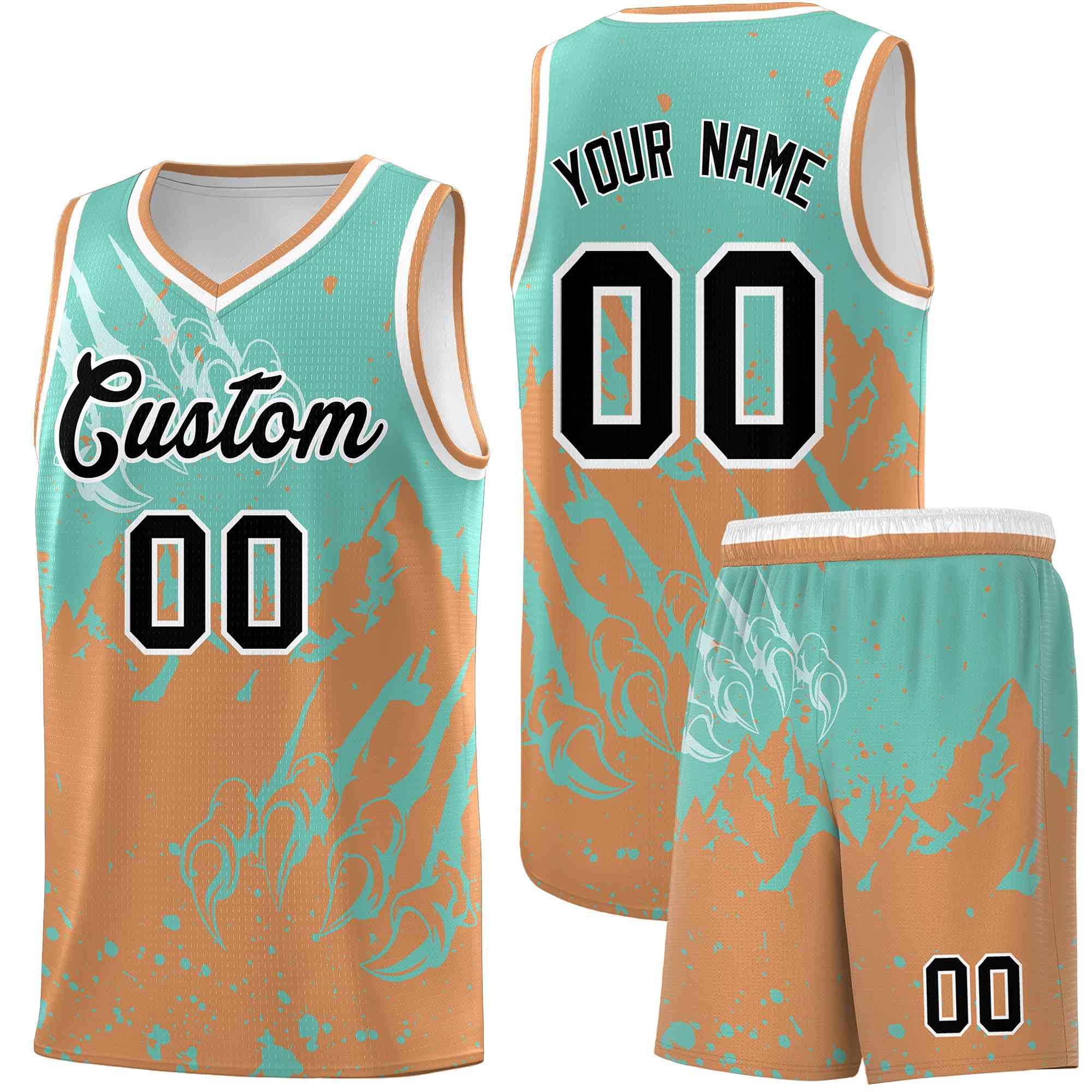 Custom Bright Green Buckskin Brown Snow Mountain Beast Pattern Sports Uniform Basketball Jersey| KXKSHOP