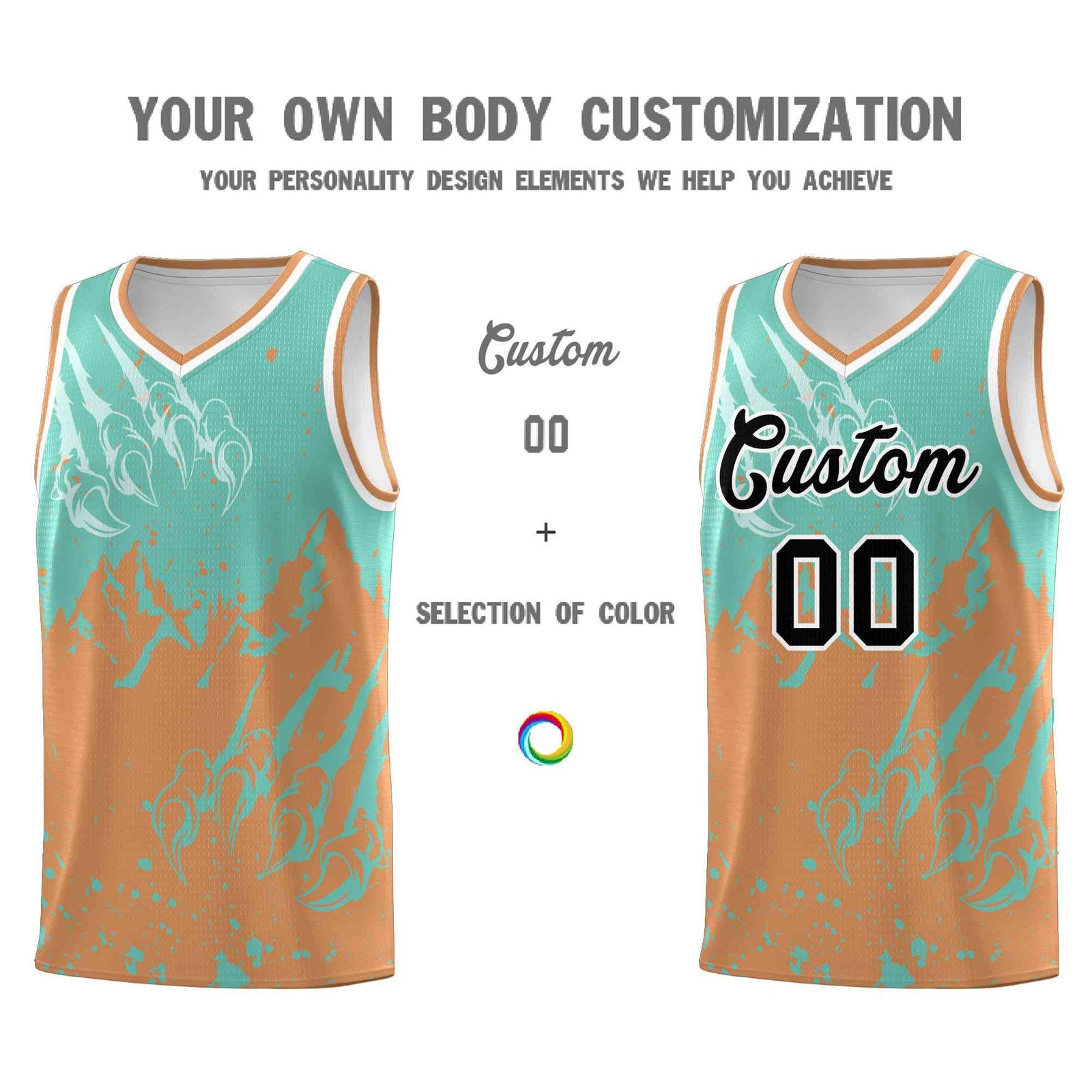 Custom Bright Green Buckskin Brown Snow Mountain Beast Pattern Sports Uniform Basketball Jersey| KXKSHOP