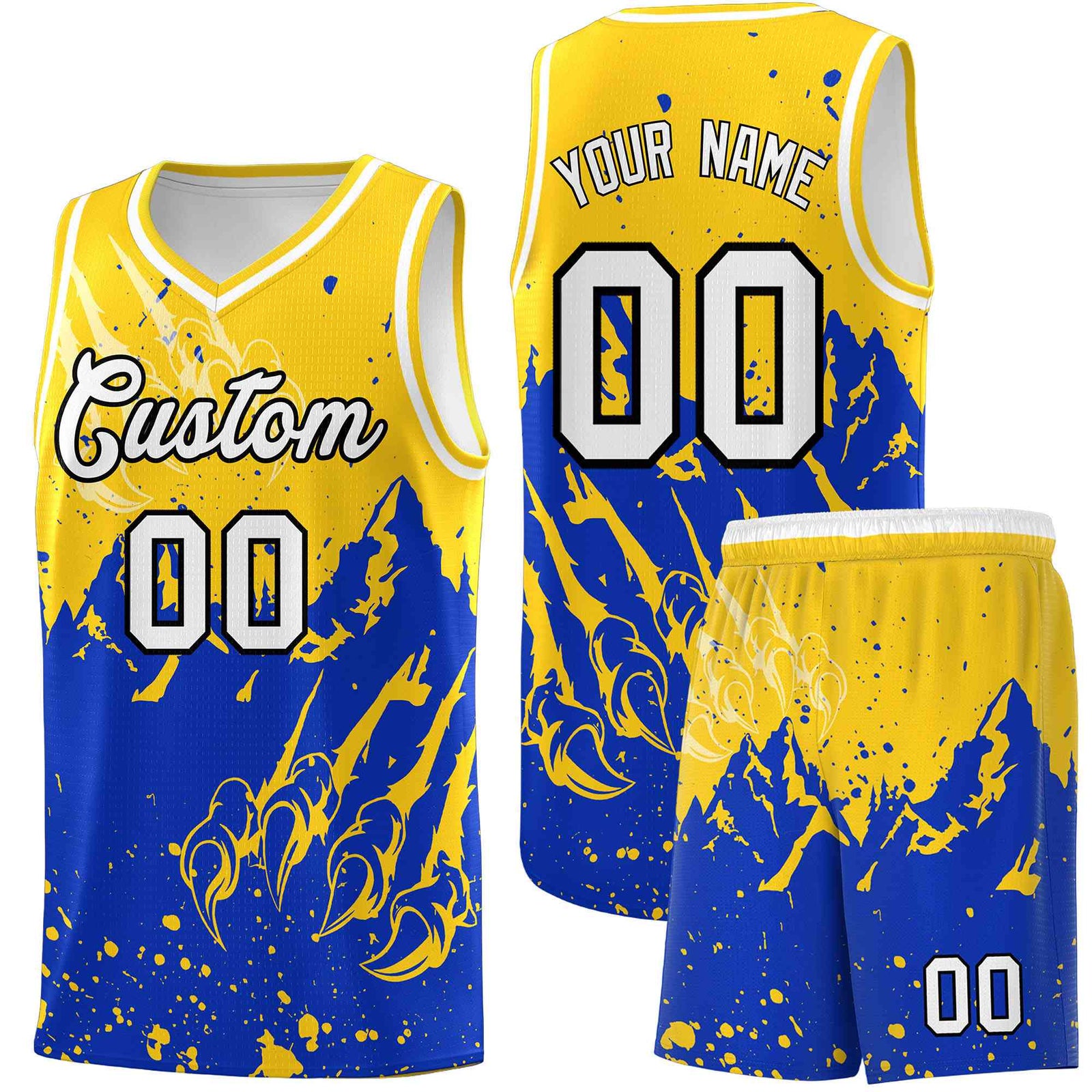 Custom Gold Royal Snow Mountain Beast Pattern Sports Uniform Basketball Jersey| KXKSHOP
