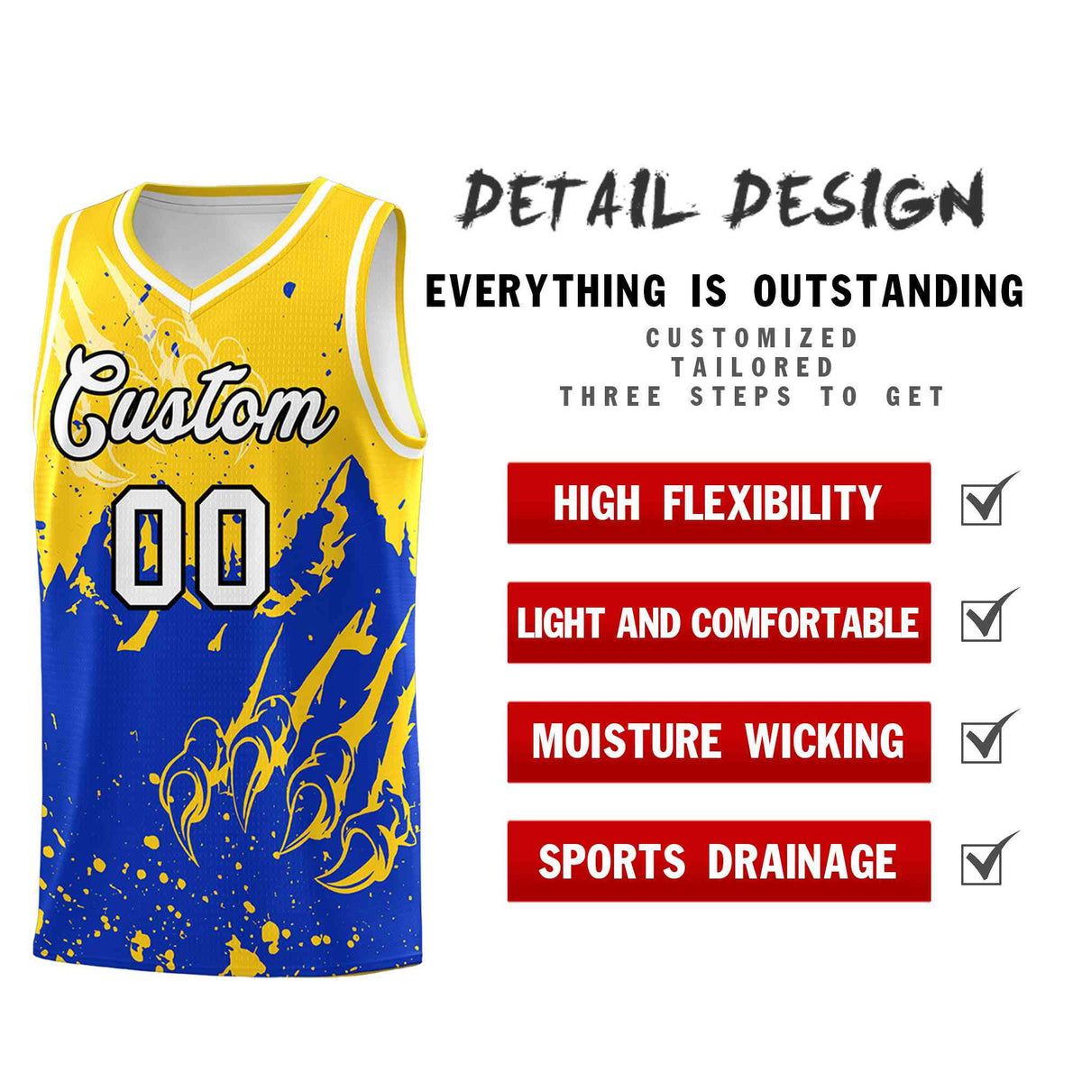 Custom Gold Royal Snow Mountain Beast Pattern Sports Uniform Basketball Jersey| KXKSHOP