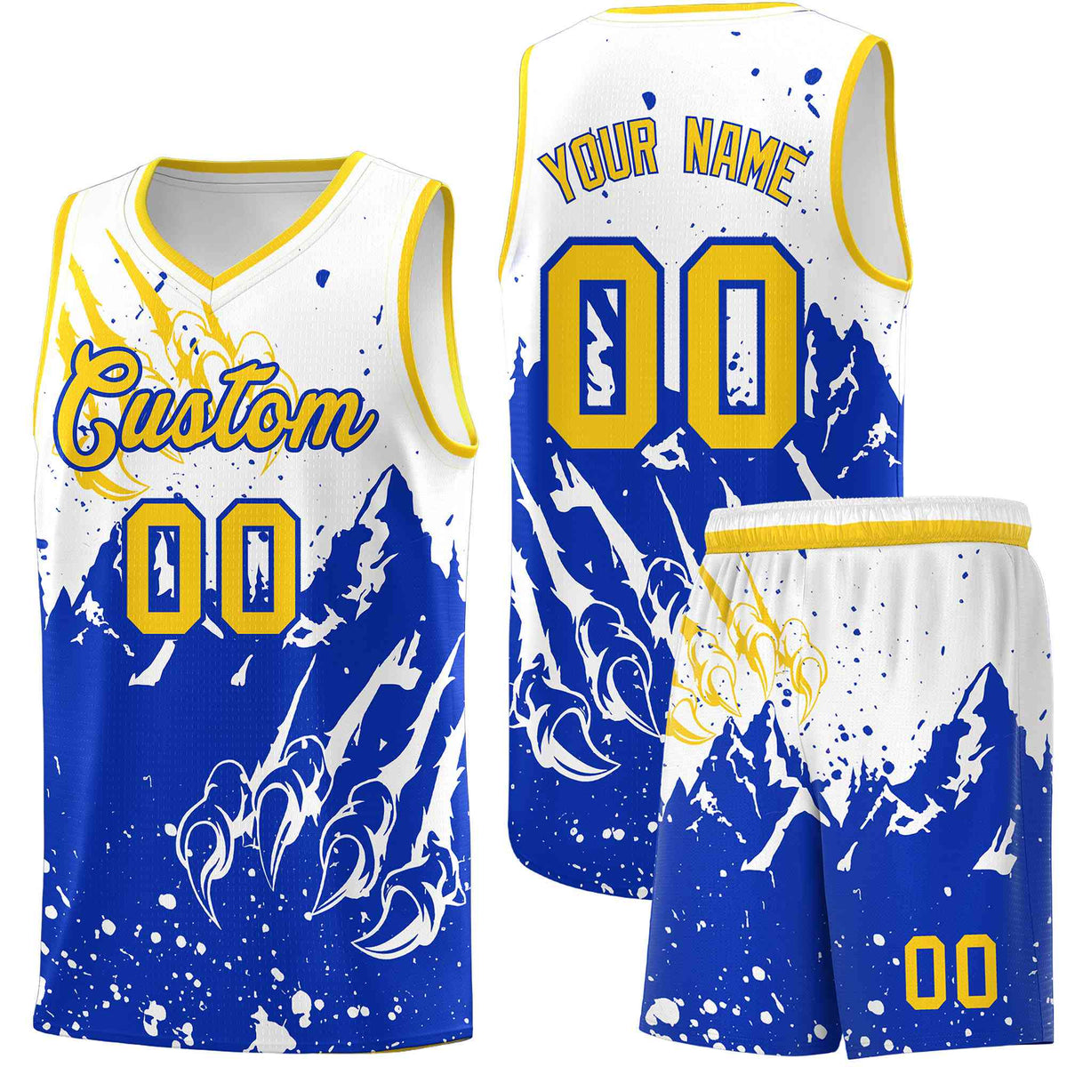 Custom White Royal Snow Mountain Beast Pattern Sports Uniform Basketball Jersey| KXKSHOP