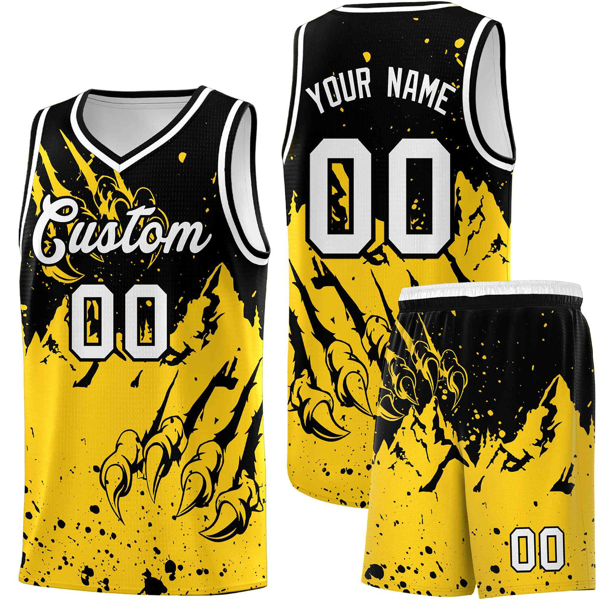Custom Black Gold Snow Mountain Beast Pattern Sports Uniform Basketball Jersey| KXKSHOP