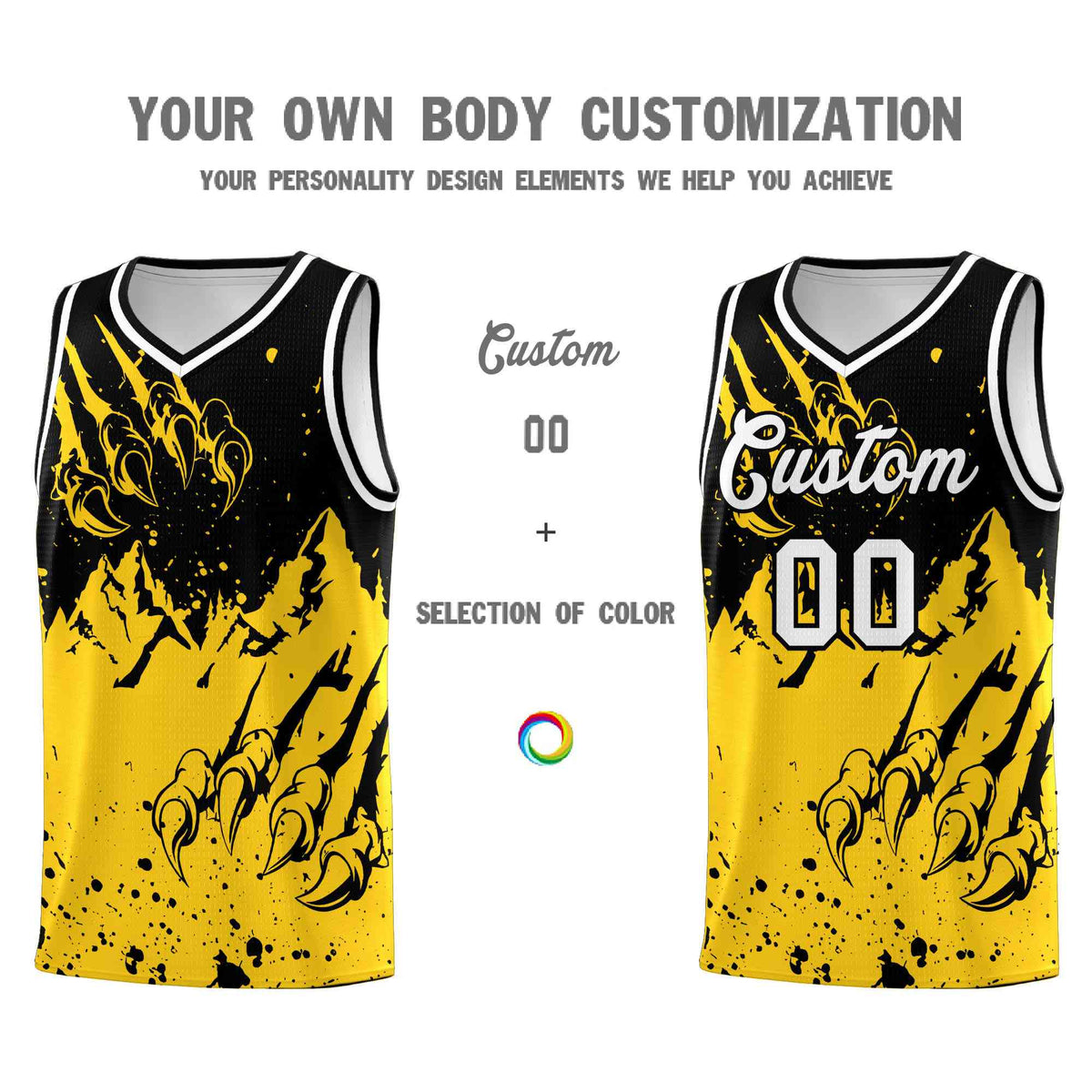 Custom Black Gold Snow Mountain Beast Pattern Sports Uniform Basketball Jersey| KXKSHOP