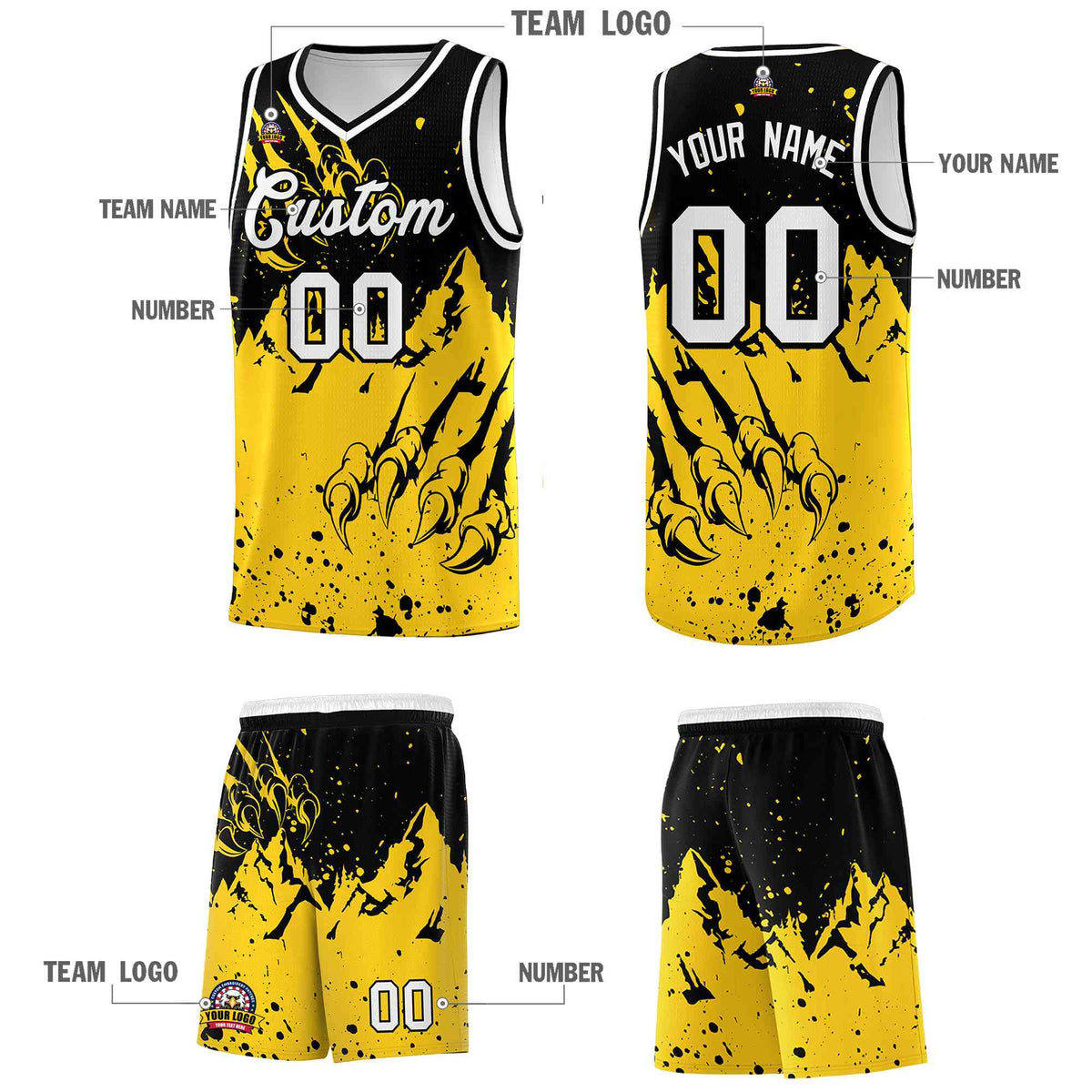 Custom Black Gold Snow Mountain Beast Pattern Sports Uniform Basketball Jersey