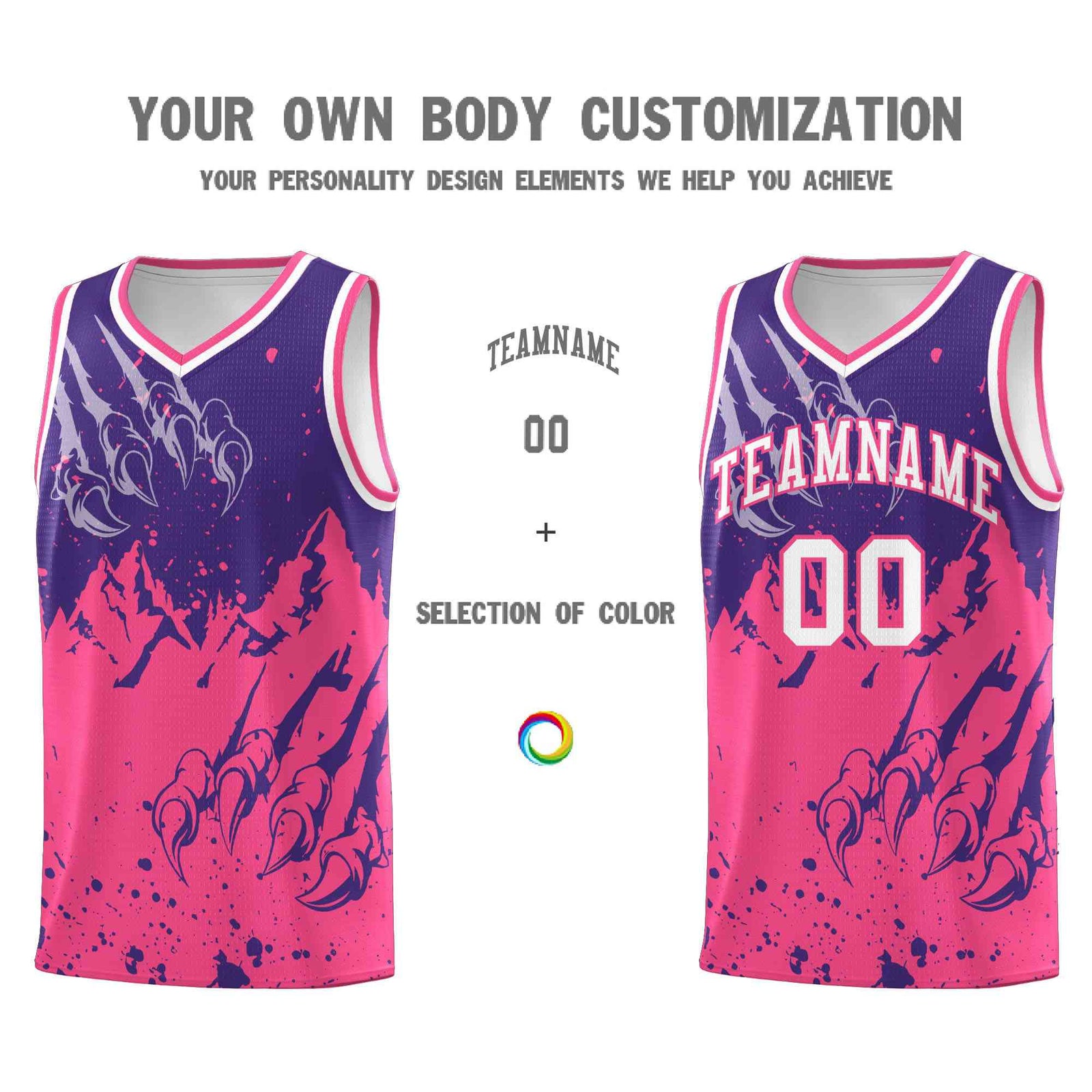 Custom Purple Pink Snow Mountain Beast Pattern Sports Uniform Basketball Jersey