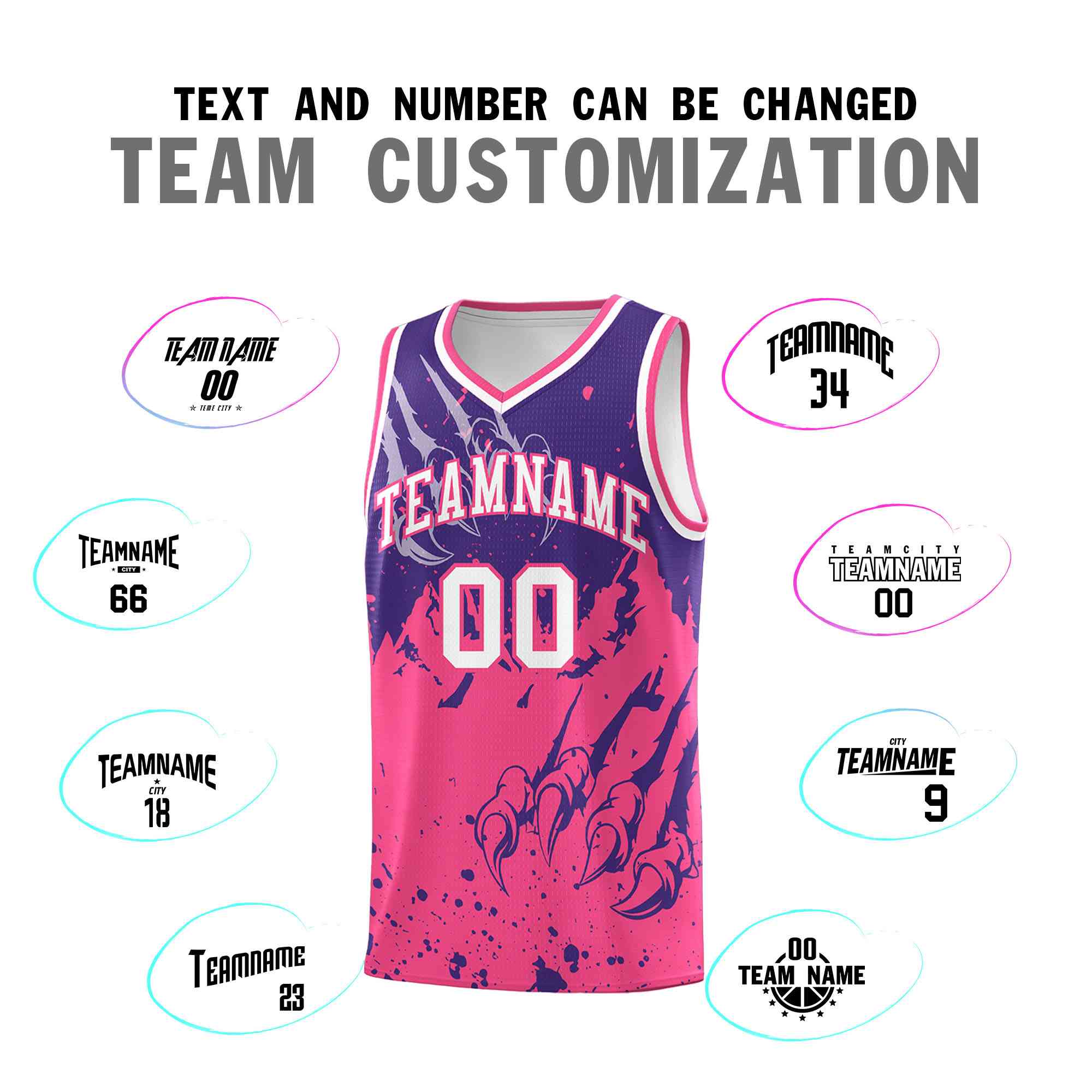 Custom Purple Pink Snow Mountain Beast Pattern Sports Uniform Basketball Jersey