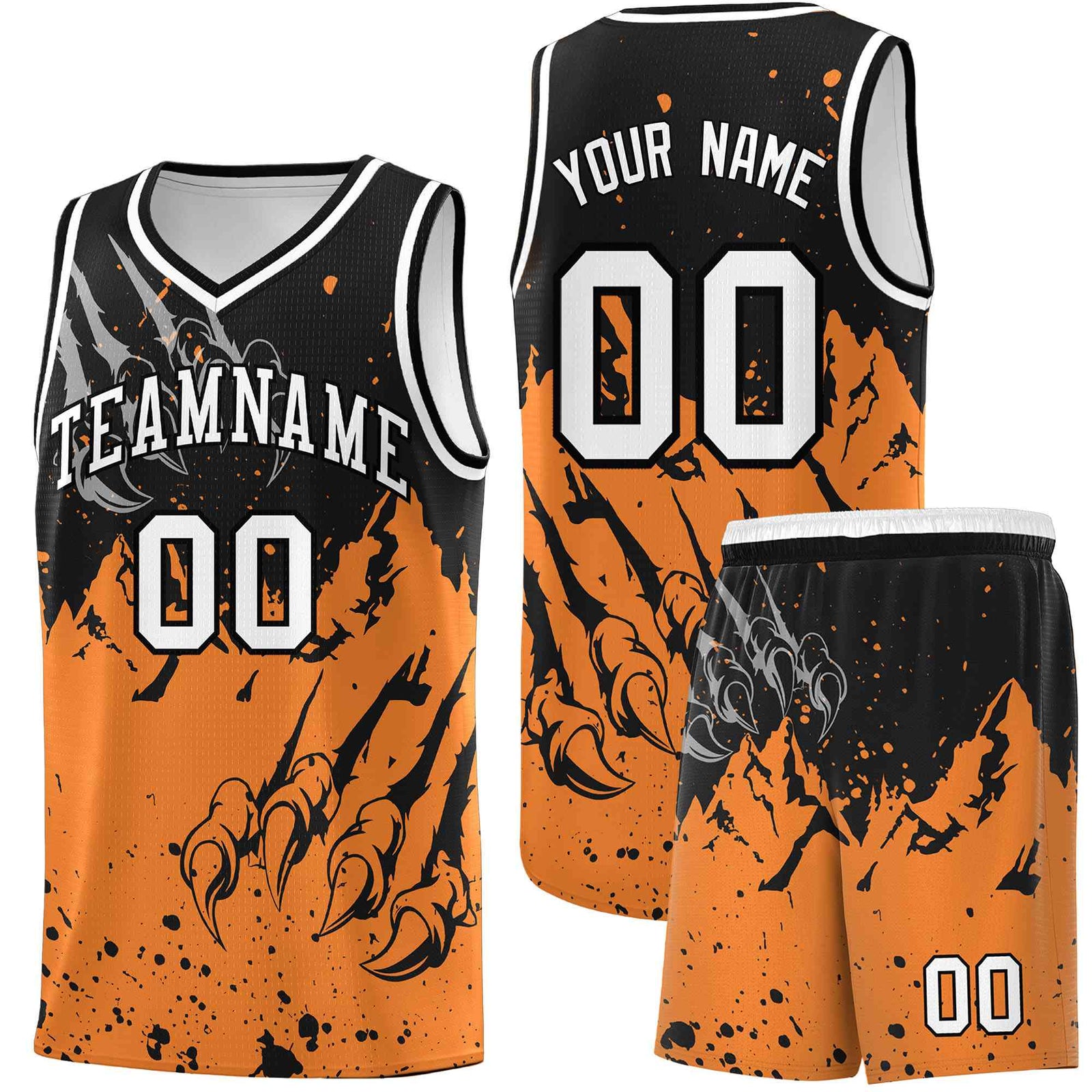 Custom Black Gold Orange Snow Mountain Beast Pattern Sports Uniform Basketball Jersey