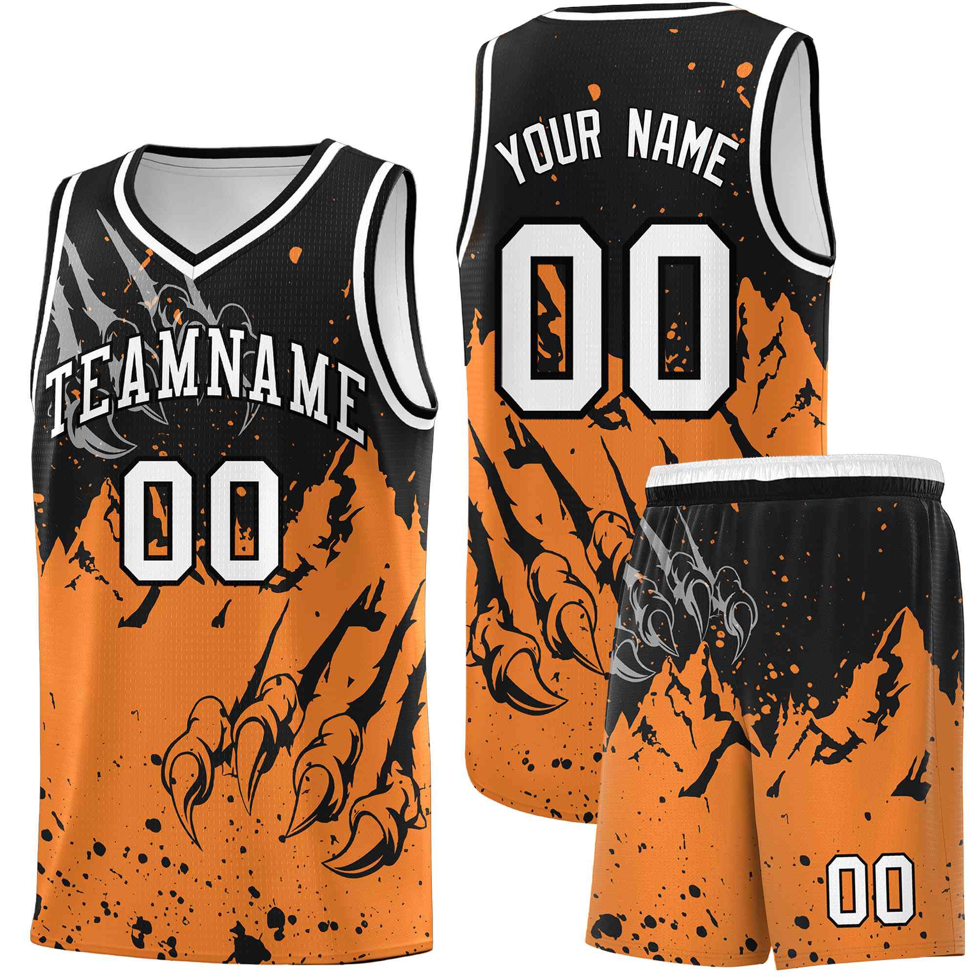 Custom Black Gold Orange Snow Mountain Beast Pattern Sports Uniform Basketball Jersey