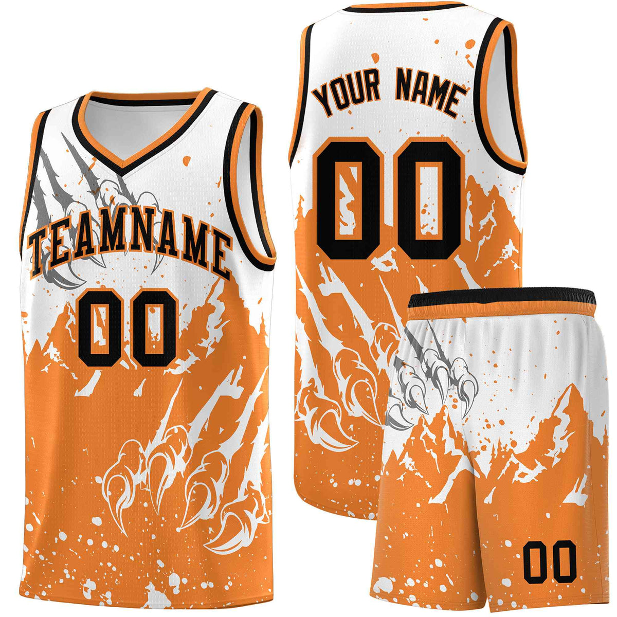 Custom White Gold Orange Snow Mountain Beast Pattern Sports Uniform Basketball Jersey