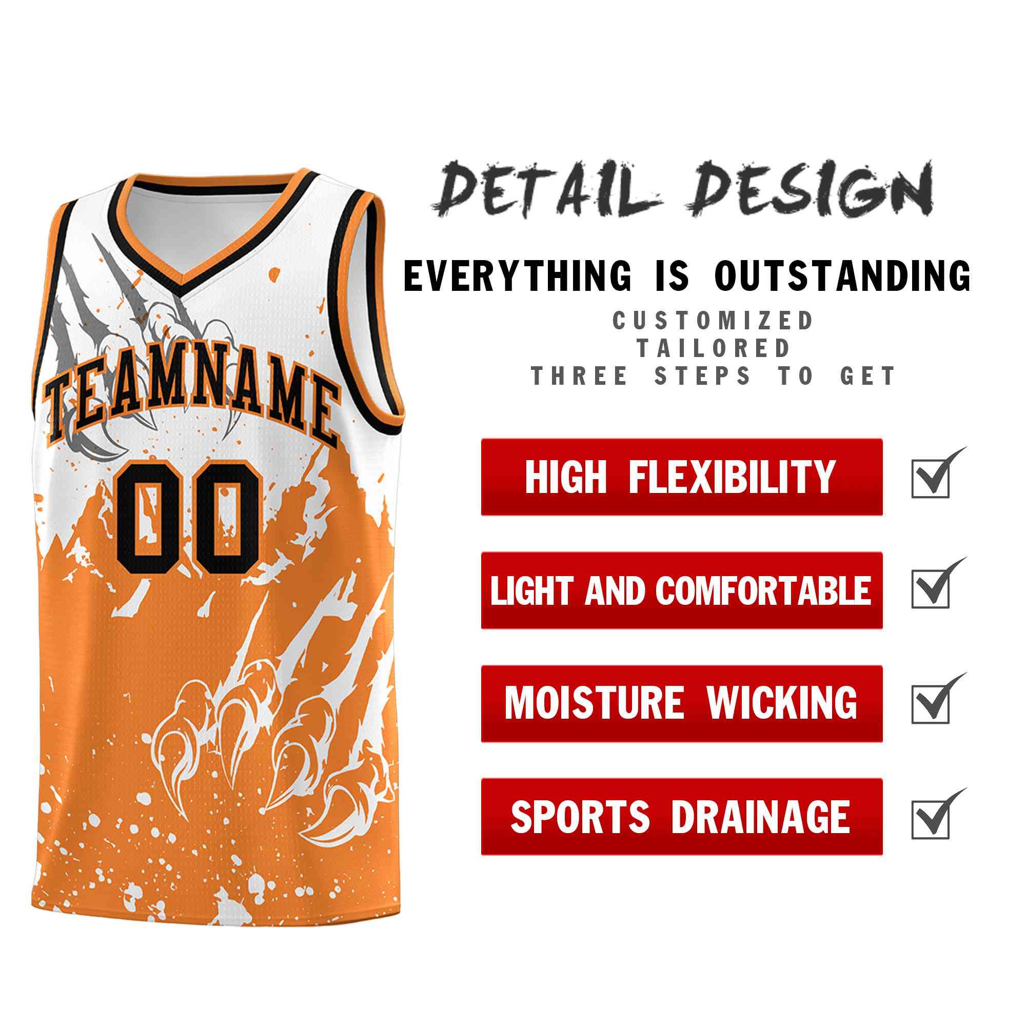 Custom White Gold Orange Snow Mountain Beast Pattern Sports Uniform Basketball Jersey