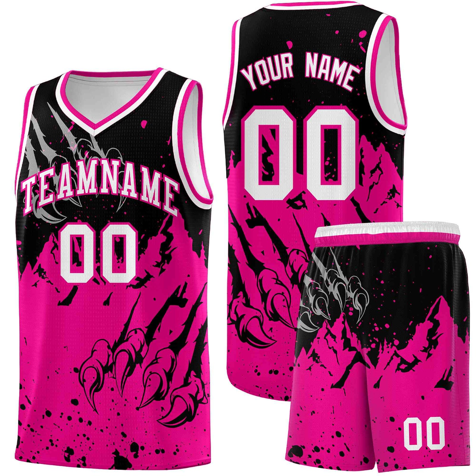 Custom Black Pink Snow Mountain Beast Pattern Sports Uniform Basketball Jersey