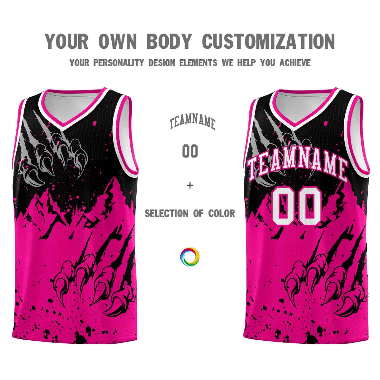 Custom Black Pink Snow Mountain Beast Pattern Sports Uniform Basketball Jersey