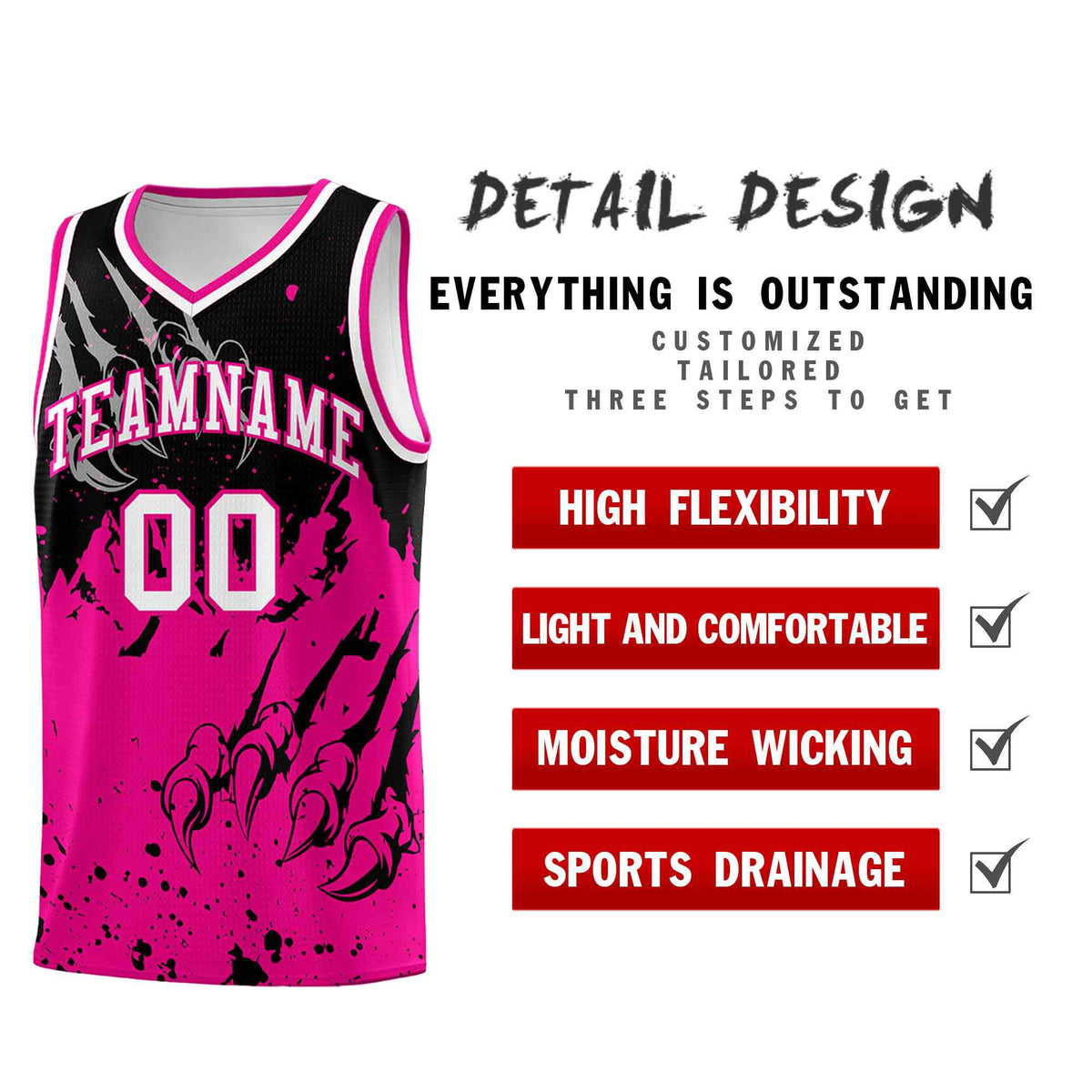 Custom Black Pink Snow Mountain Beast Pattern Sports Uniform Basketball Jersey