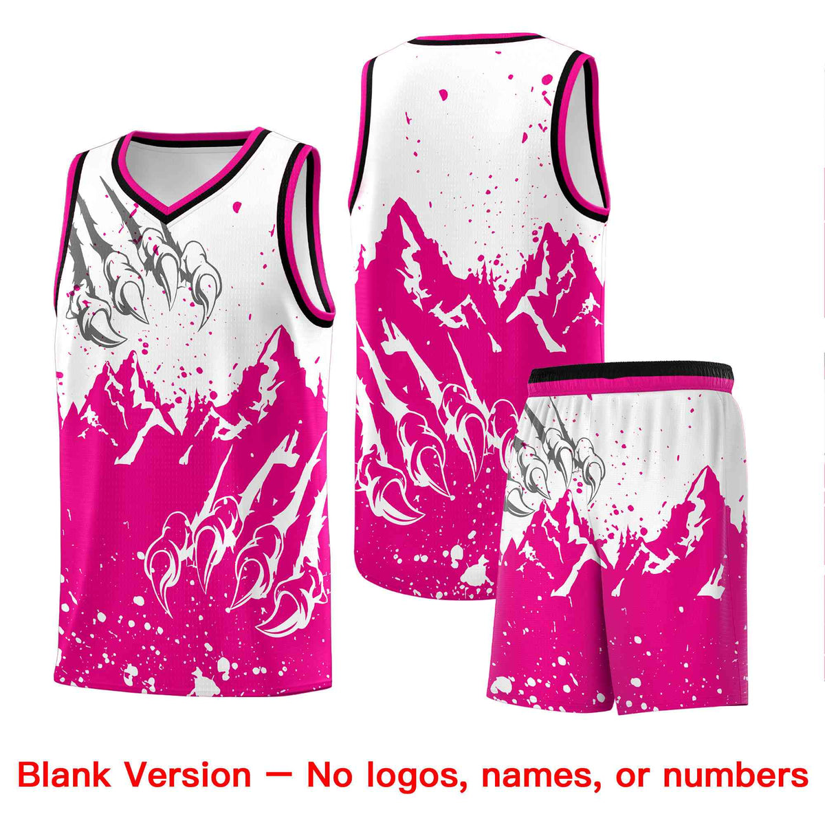 Custom White Pink Snow Mountain Beast Pattern Sports Uniform Basketball Jersey