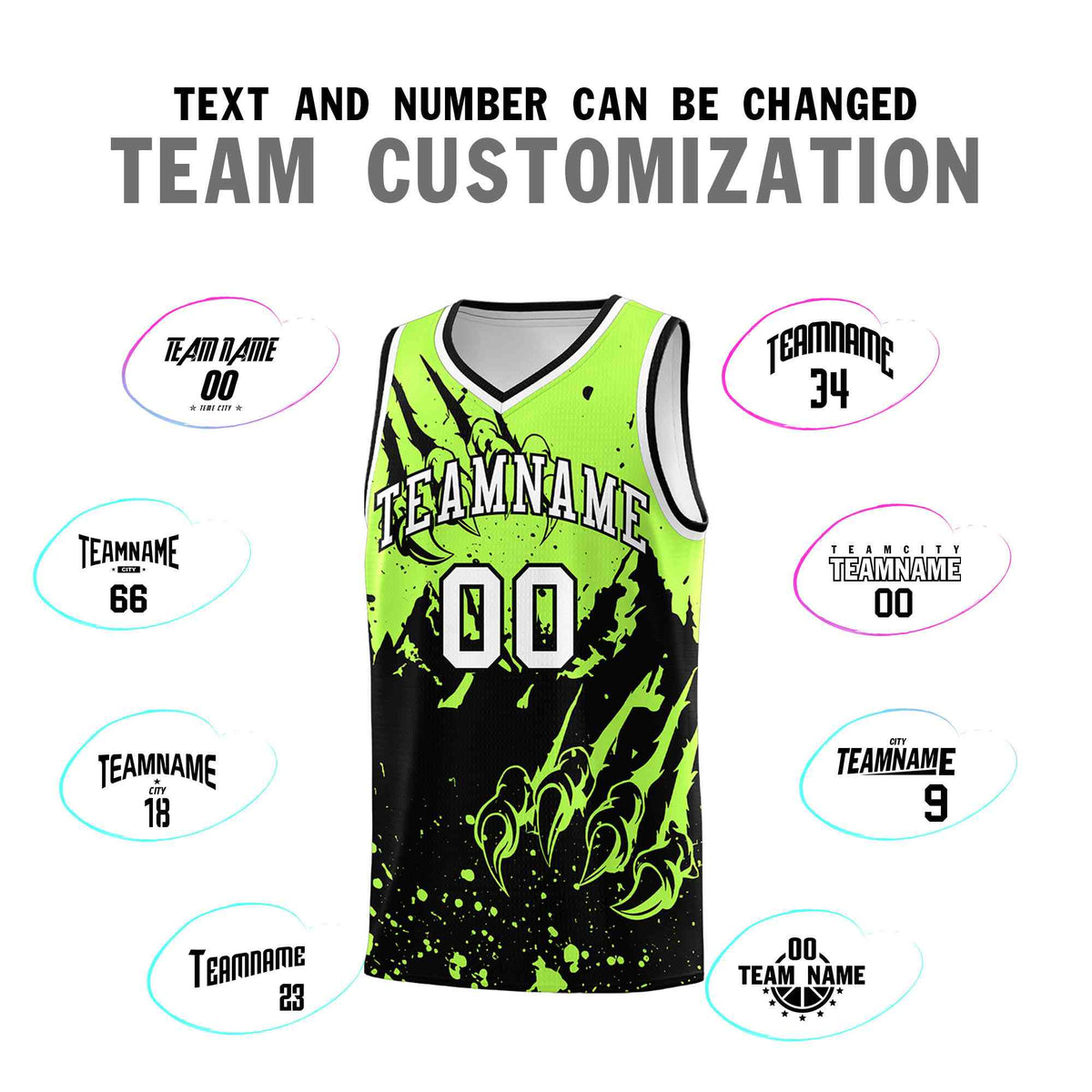 Custom Fluorescent Green Black Snow Mountain Beast Pattern Sports Uniform Basketball Jersey